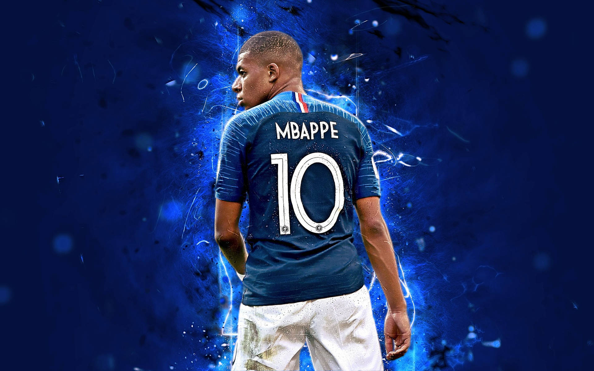 10 Numaralı Mavi Forma Kylian Mbappe 4k Hayran Sanatı — Mavi estetik GIF Duvar Kağıdı