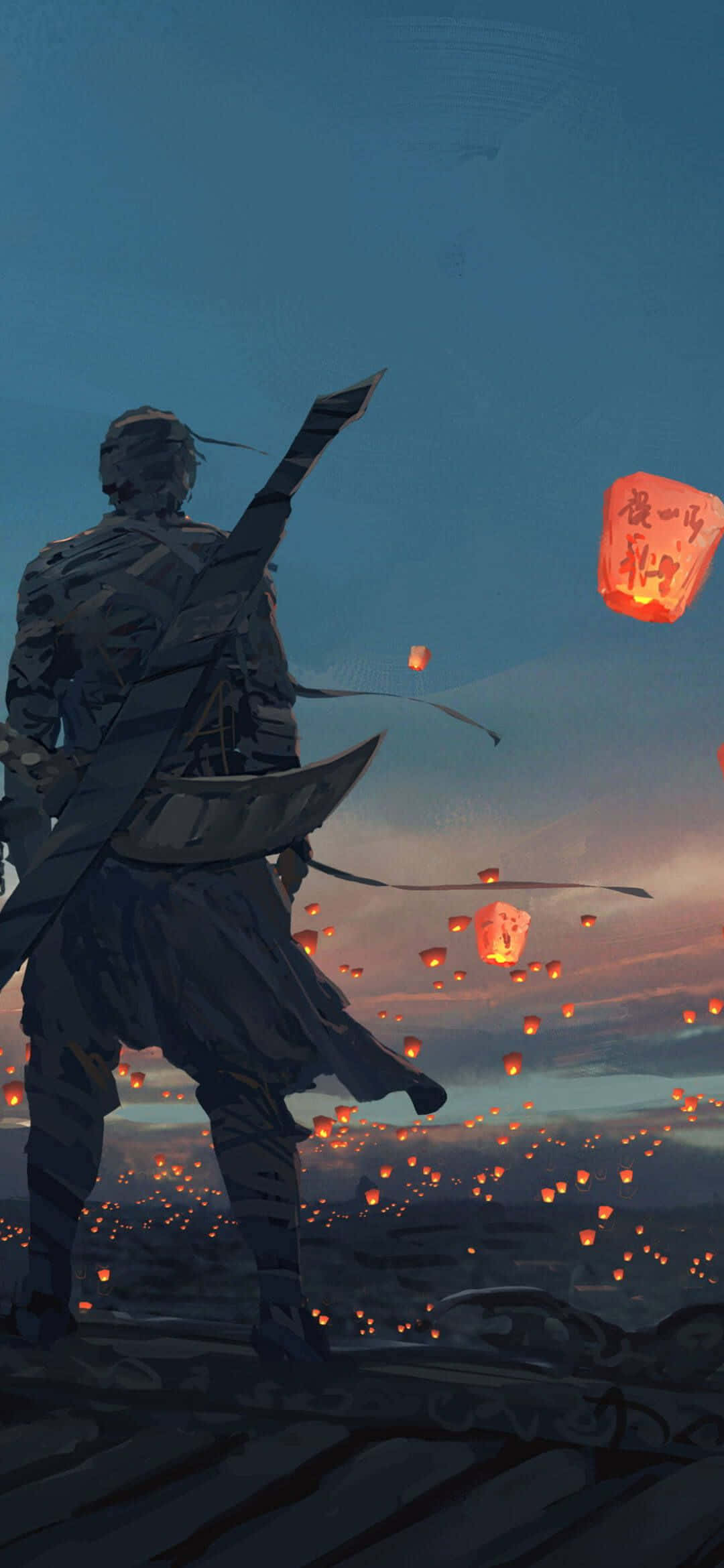 1080x2340 4K Anime Savaşçısı Gökyüzü Feneri Duvar Kağıdı
