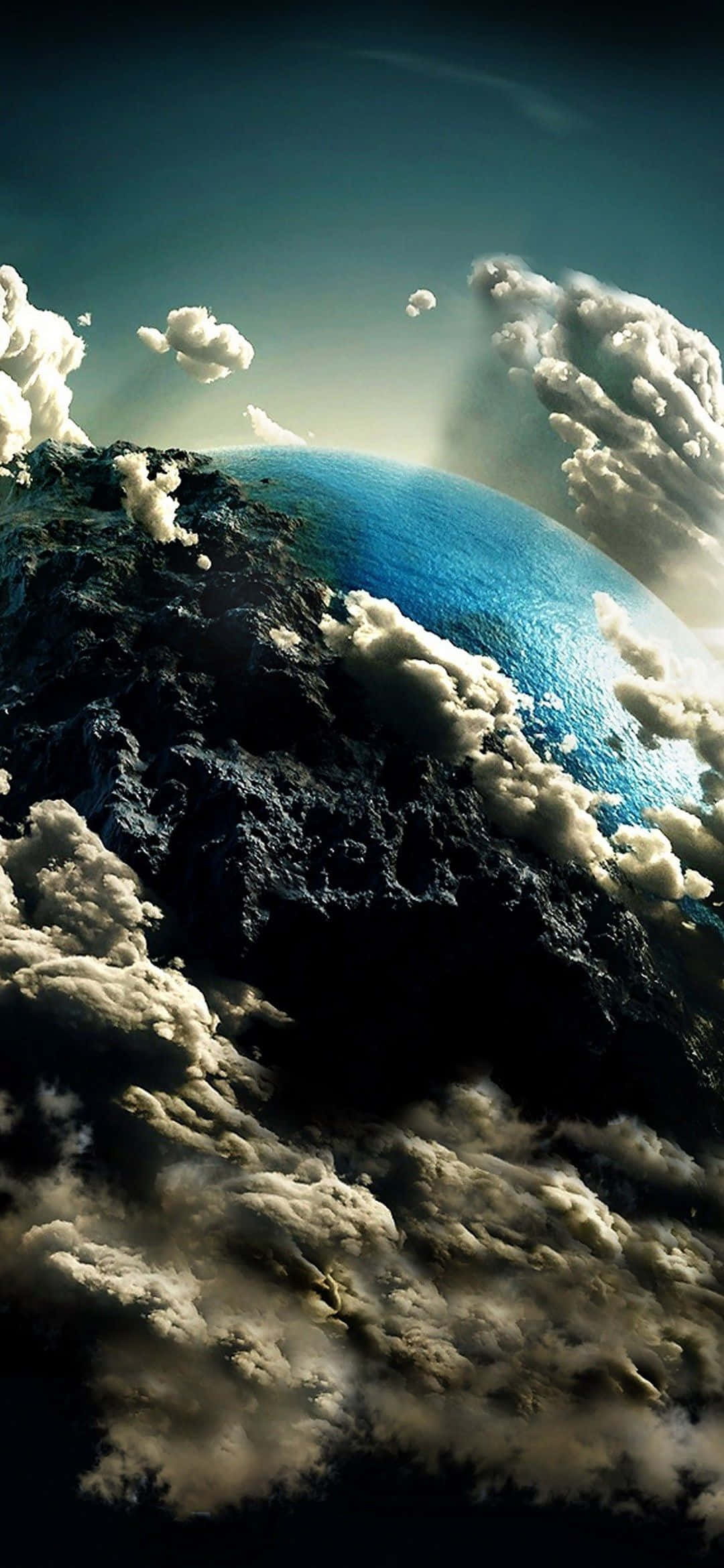 1080x2340 4K Bulutlar İçinde Dünya Dijital Sanat Duvar Kağıdı