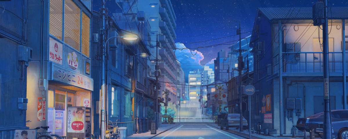 1200x480 Anime Sokağı'ndaki Dükkanlar Duvar Kağıdı
