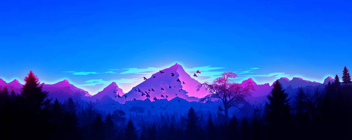 1200x480 Neon Mor Dağlar Duvar Kağıdı
