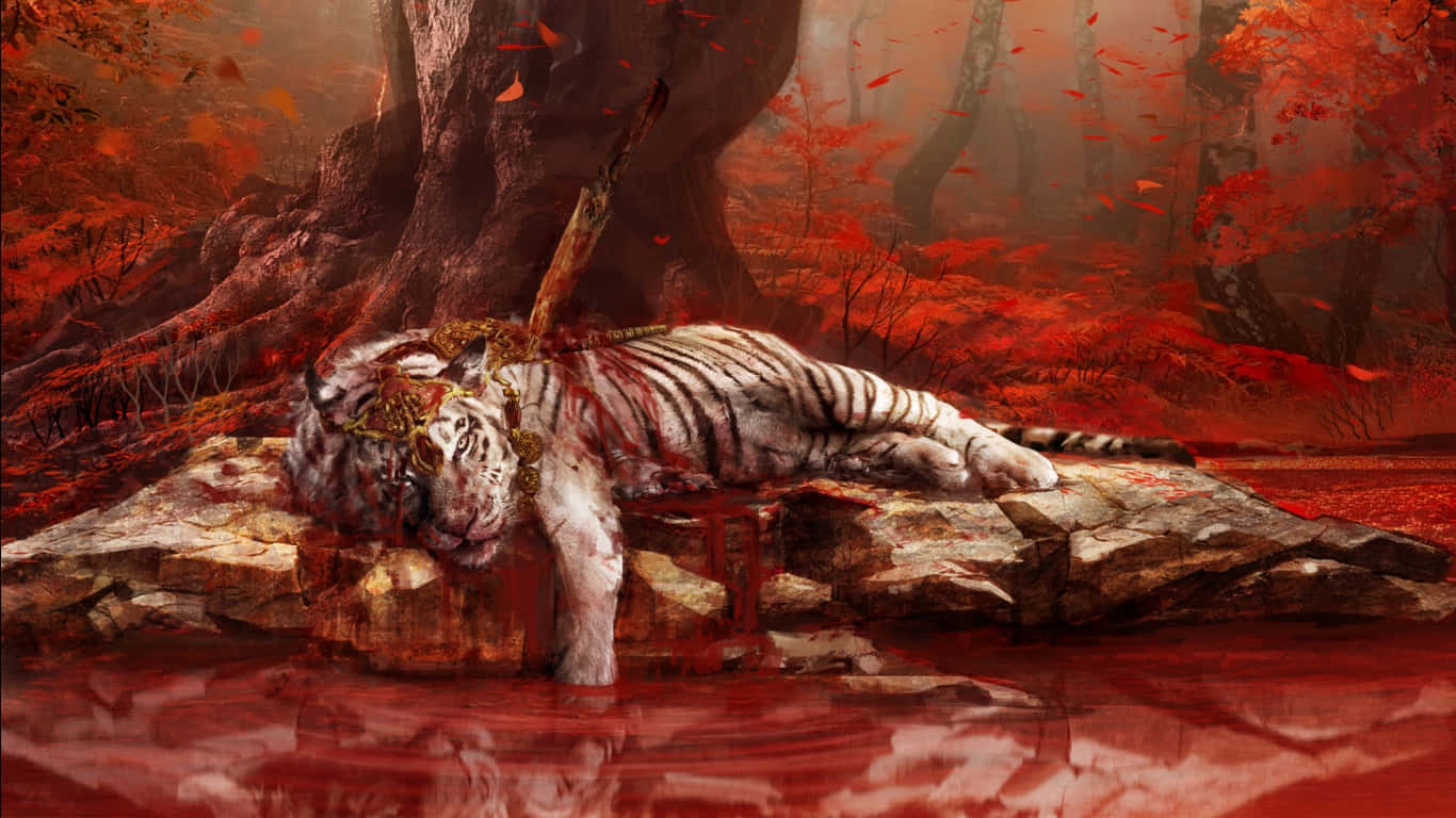1366x768 Far Cry 4 Kanlı Ölen Kaplan Arkaplanı Duvar Kağıdı