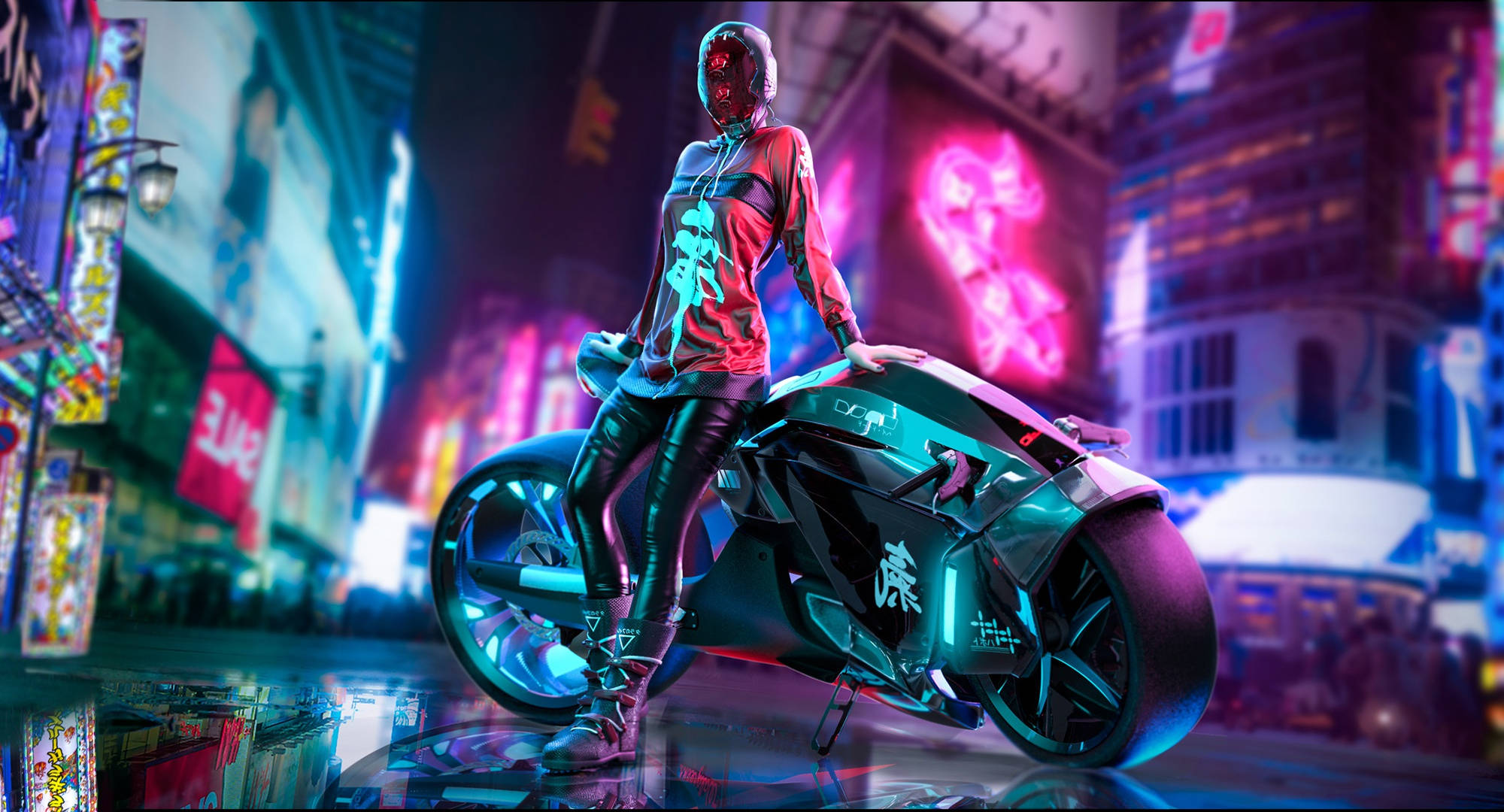 1920 X 1080 Oyun Bilgisayarı Siberpunk Kadın ve Motosiklet Duvar Kağıdı