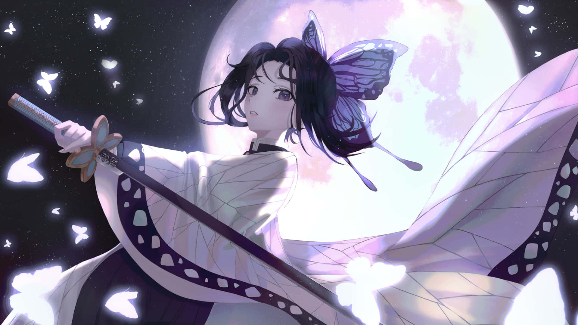 1920x1080 Anime Shinobu Kocho Siyah Mor Duvar Kağıdı