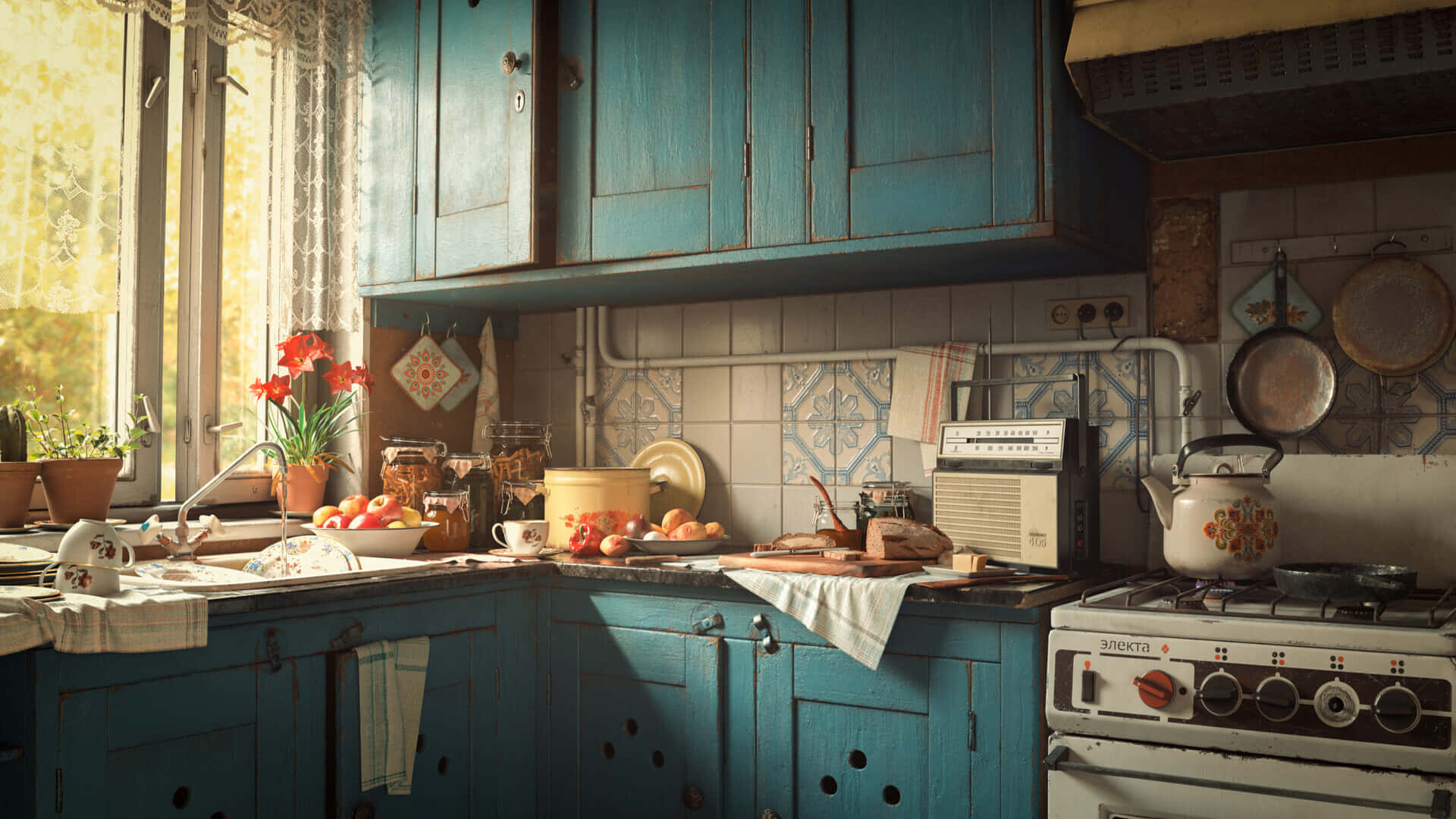 1920x1080 Cottage Core Mutfak Arka Planı Duvar Kağıdı