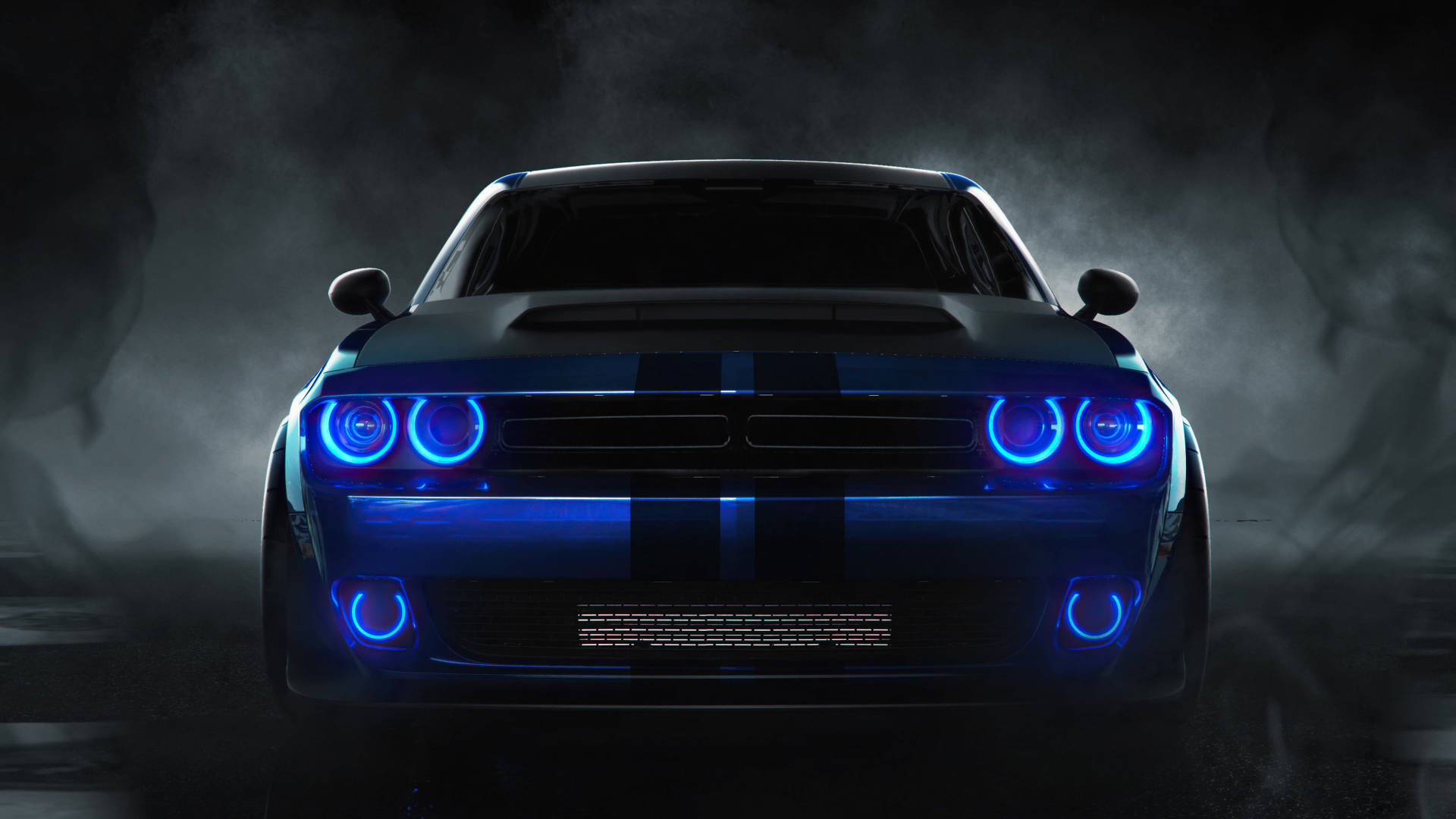 2018 Mavi Dodge Challenger'ın Önü Duvar Kağıdı
