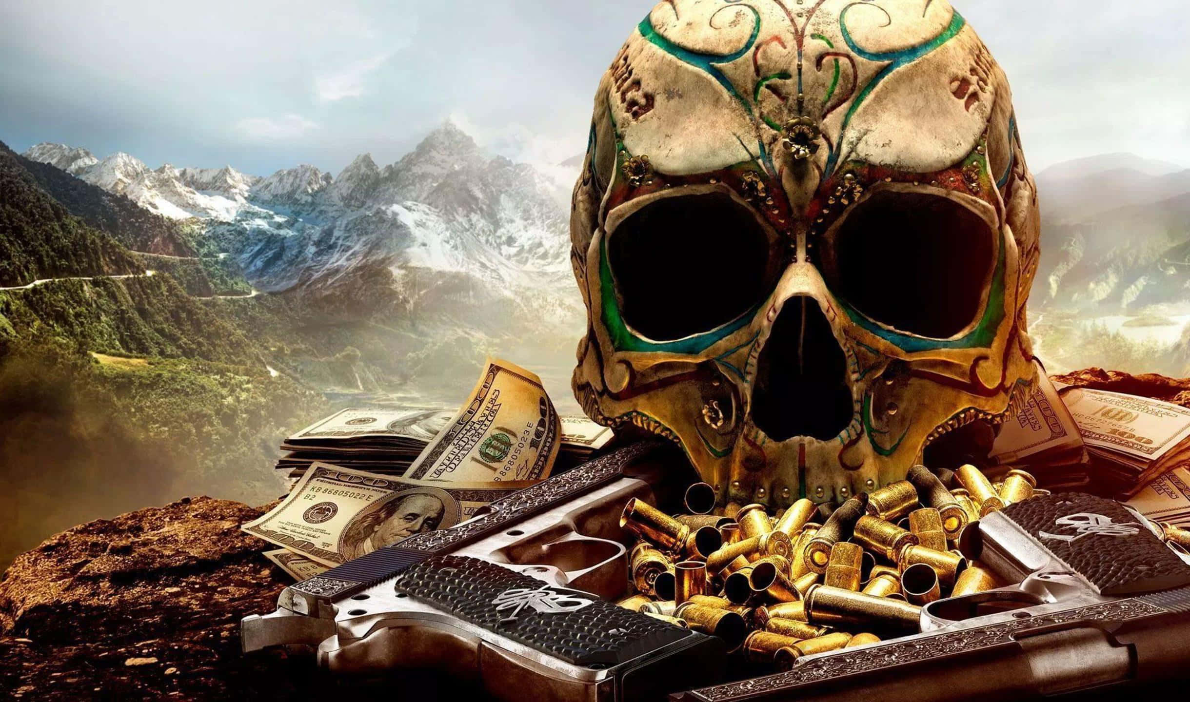 2440x1440 Ghost Recon Wildlands Kafatası ve Mermi Arkaplanı Duvar Kağıdı