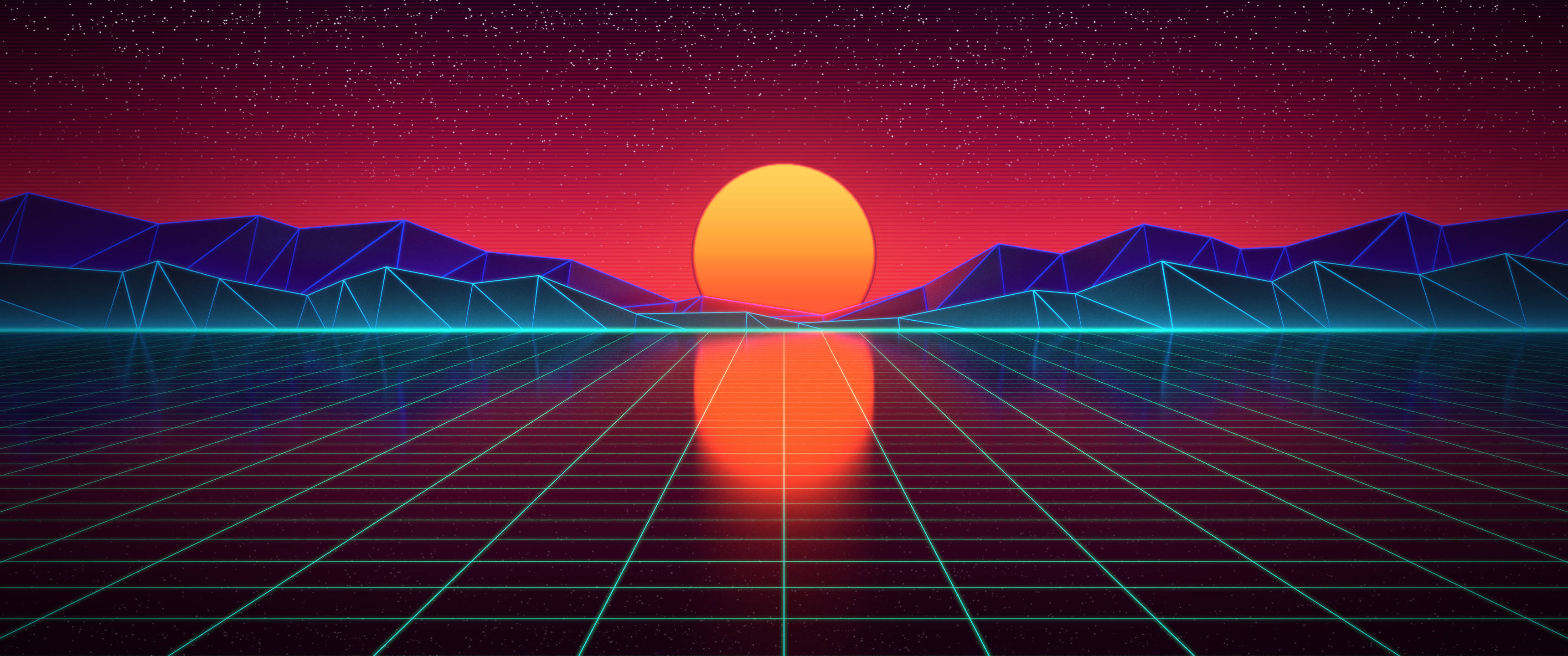 3440x1440 Minimalist Synthwave Manzarası Duvar Kağıdı