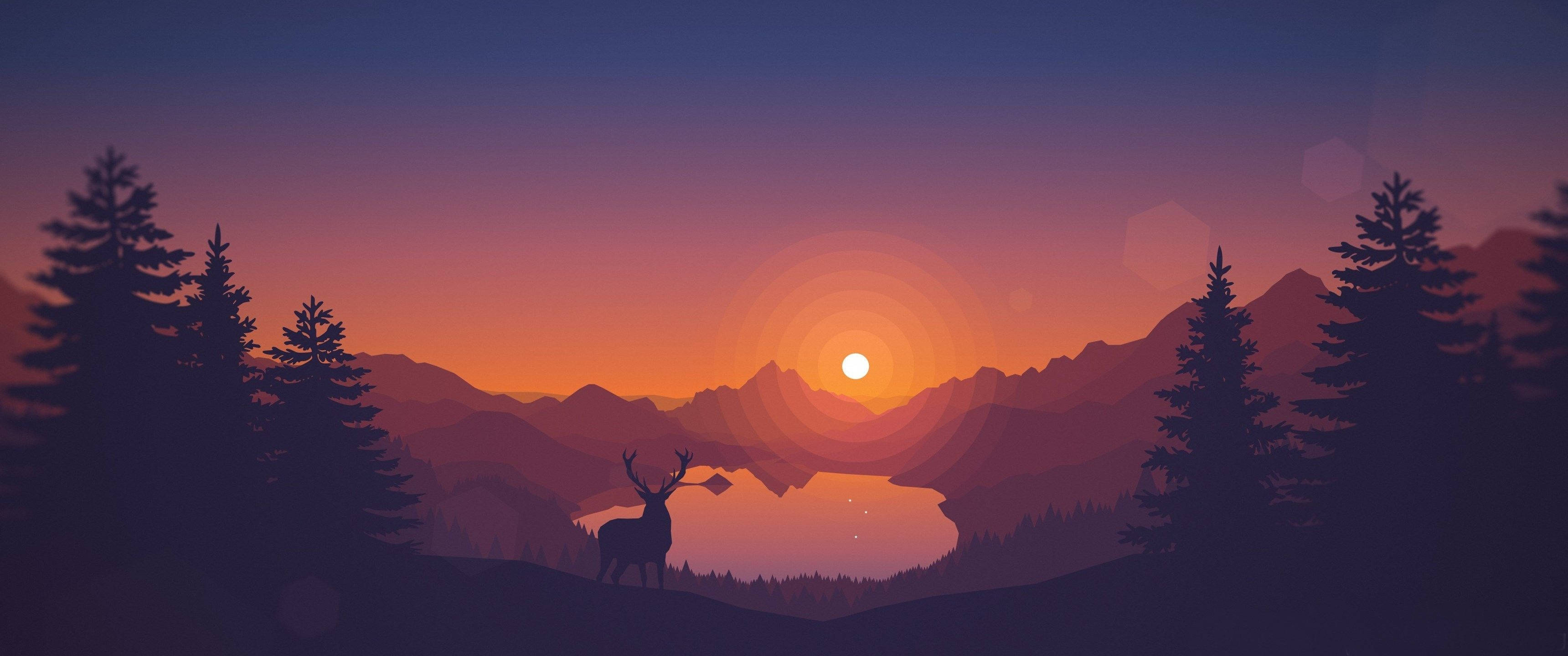 3440x1440 Minimalist Gün Batımı Vadisi Duvar Kağıdı