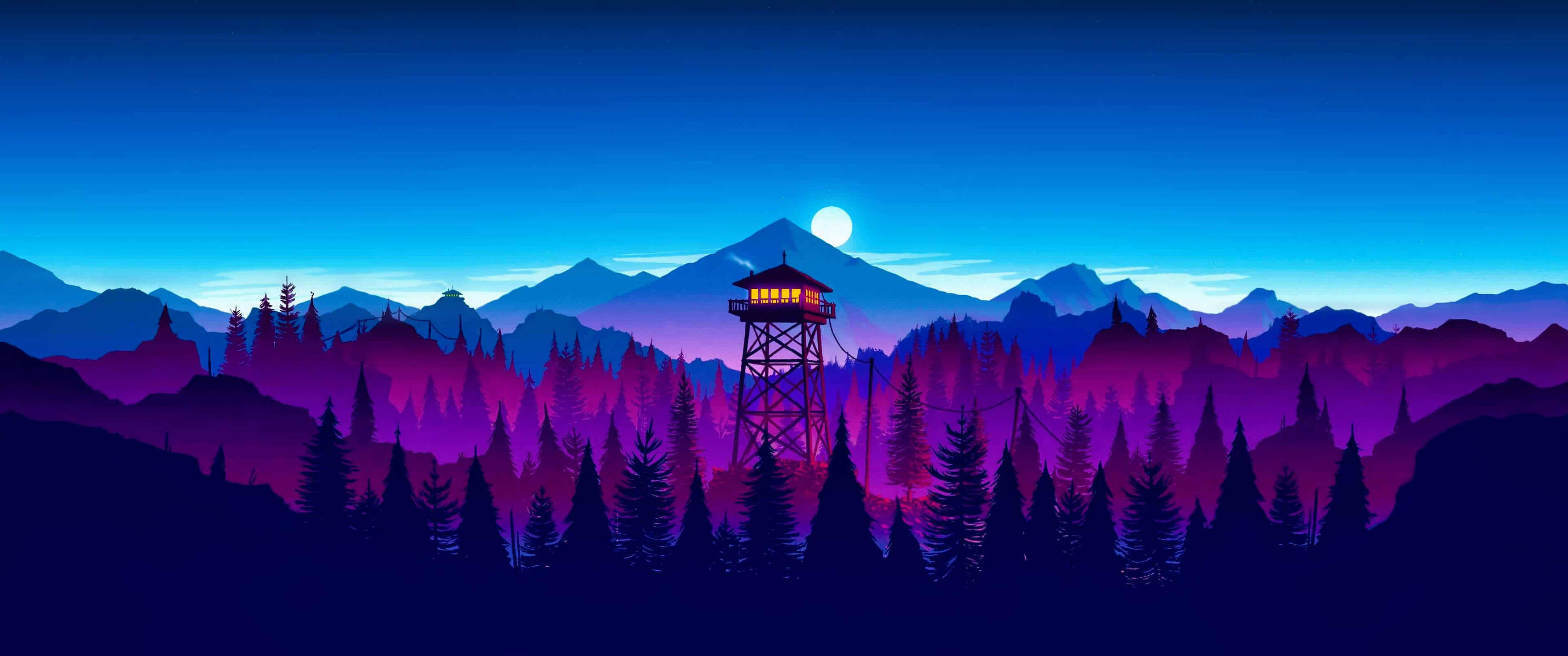3440x1440 Minimalist Vahşi Doğa Gözetleme Kulesi Duvar Kağıdı