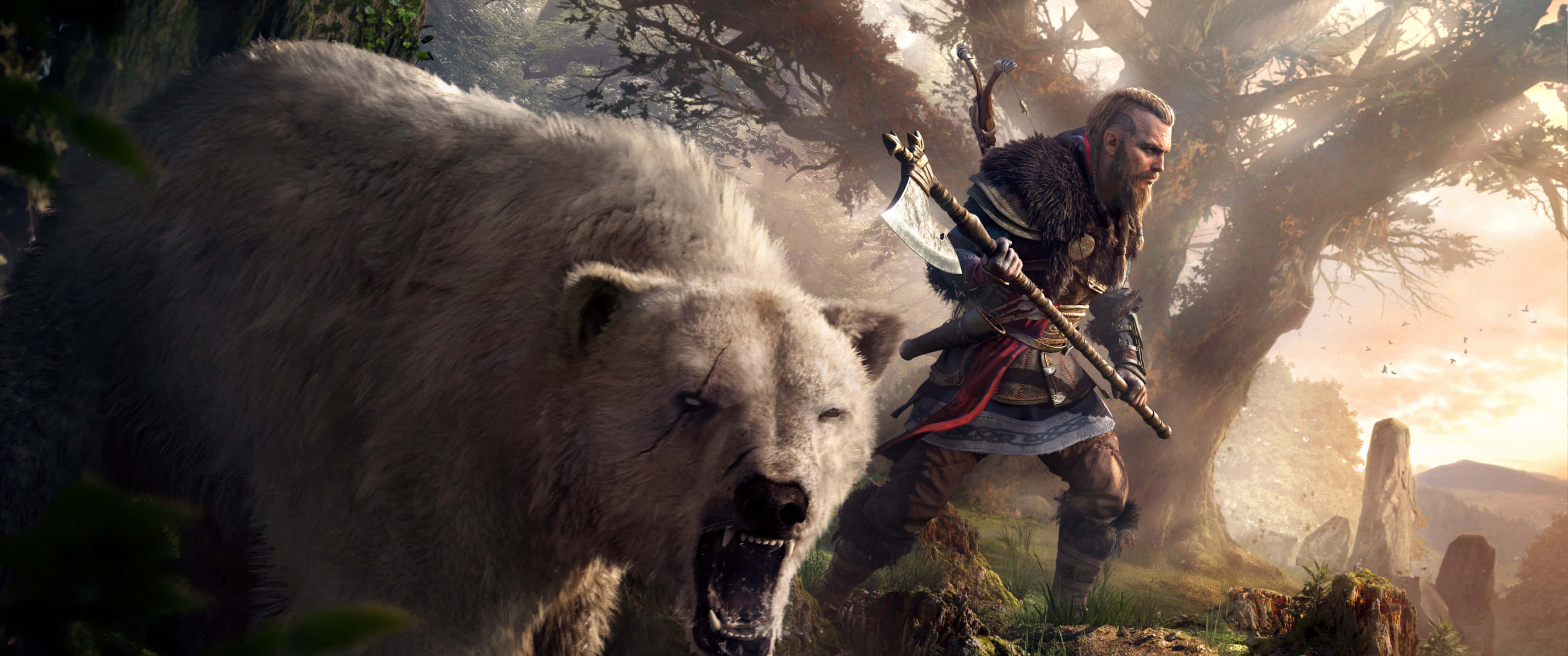 3440x1440p Assassin's Creed Odyssey Savaşçı ve Bir Kutup Ayısı Duvar Kağıdı