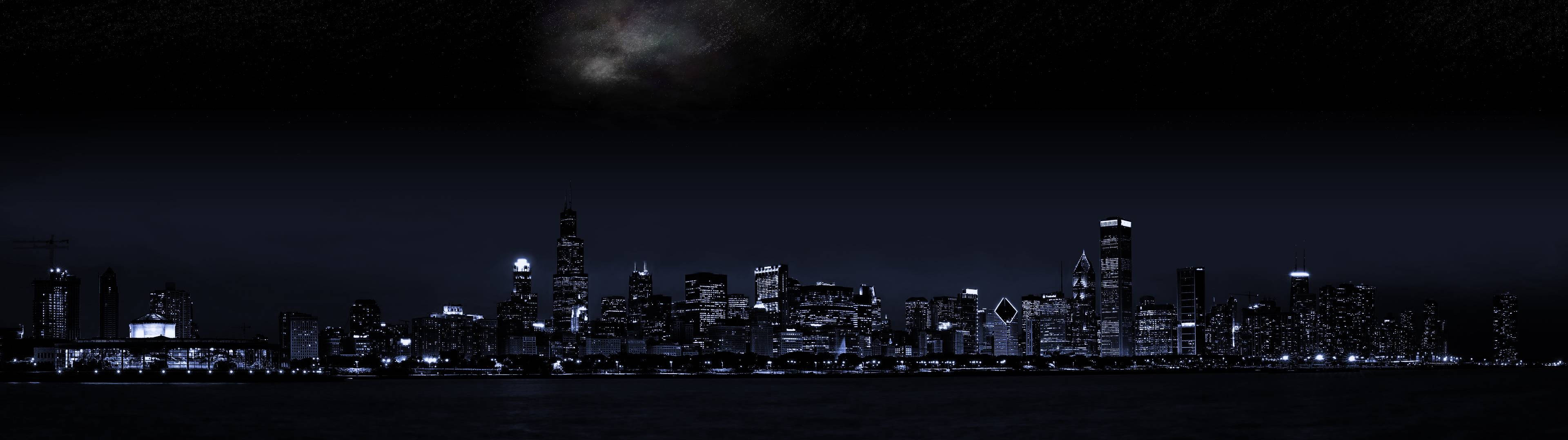 3840x1080 HD Çift Monitör Gece Manzarası Duvar Kağıdı