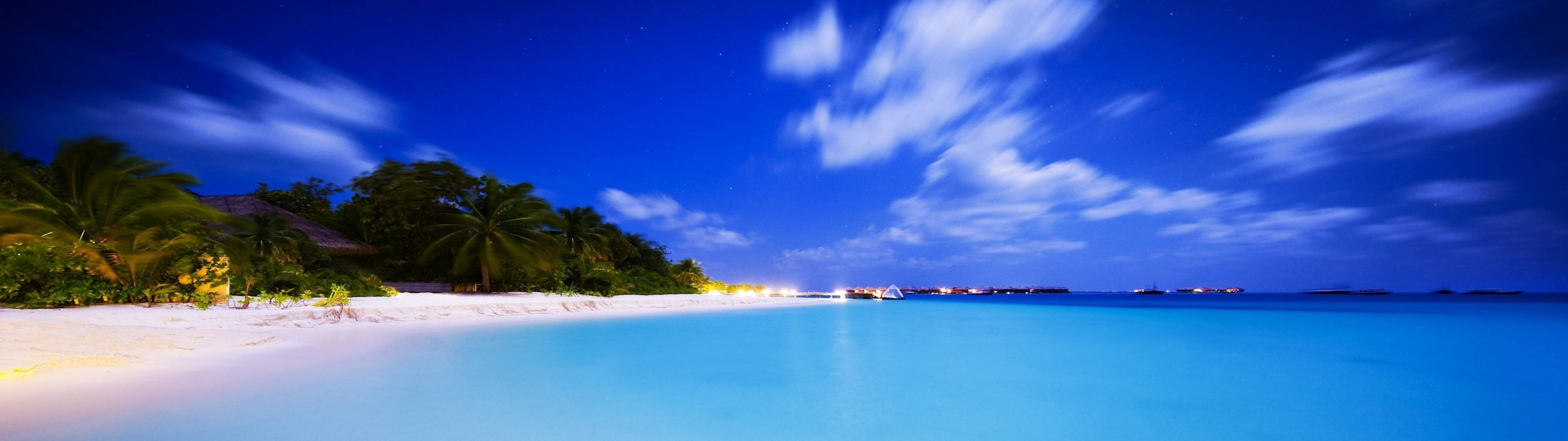 3840x1080 HD Çift Monitör Plaj Duvar Kağıdı