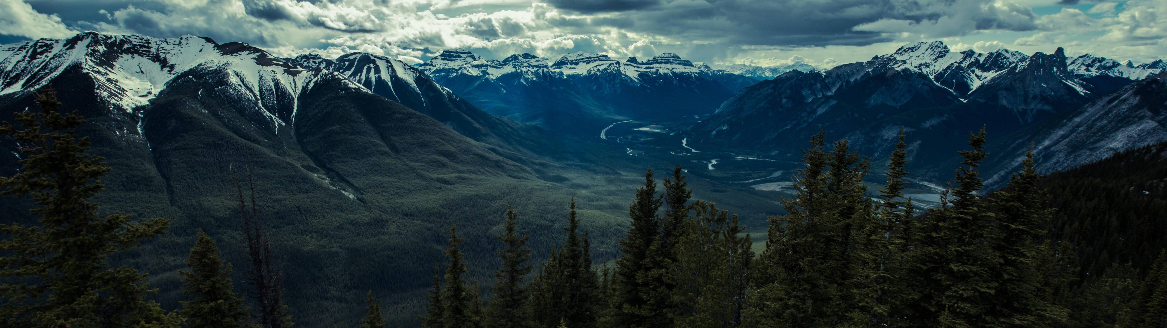 3840x1080 HD Çift Monitör Dağ Manzarası Duvar Kağıdı