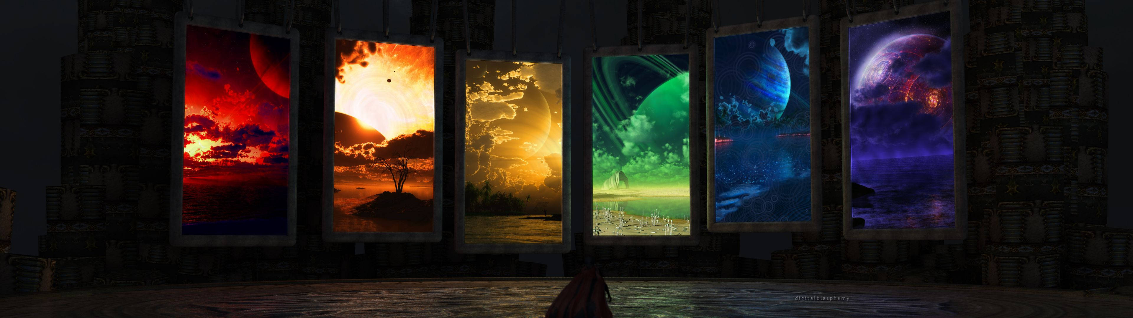 3840x1080 HD Çift Monitör Gezegen Çerçeveleri Duvar Kağıdı