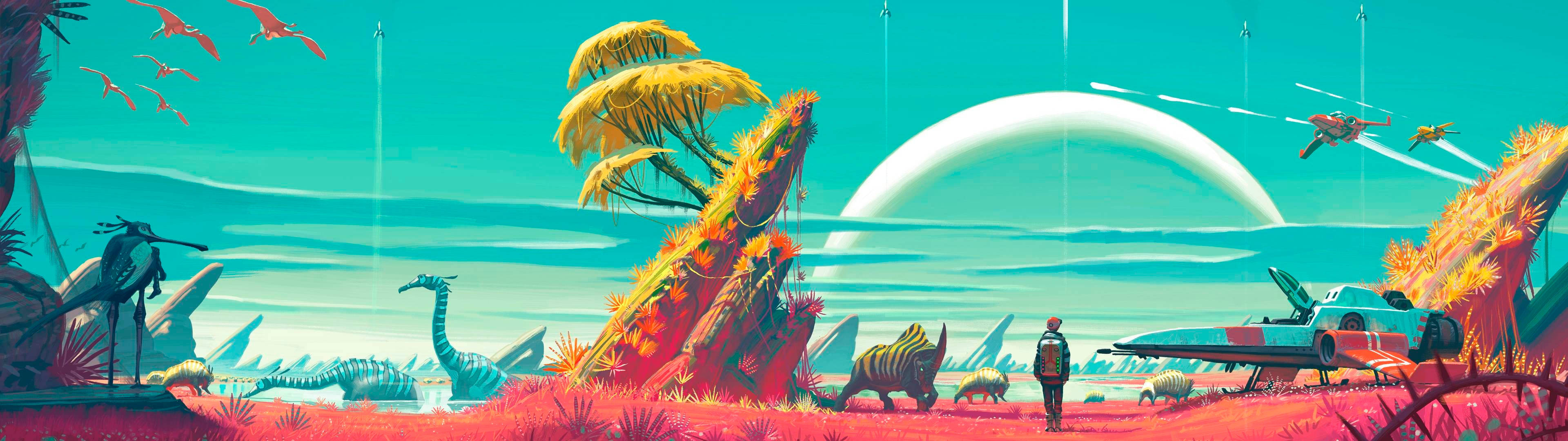 3840x1080 HD Çift Monitör Dinozorlar Duvar Kağıdı