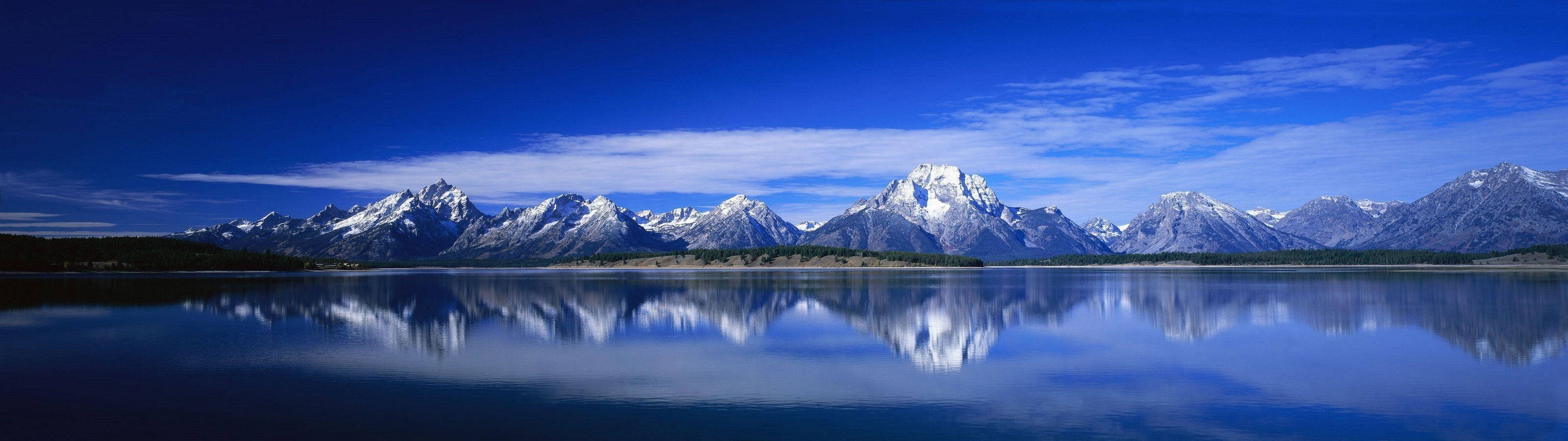 3840x1080 HD Çift Monitör Dağ Gölü Duvar Kağıdı