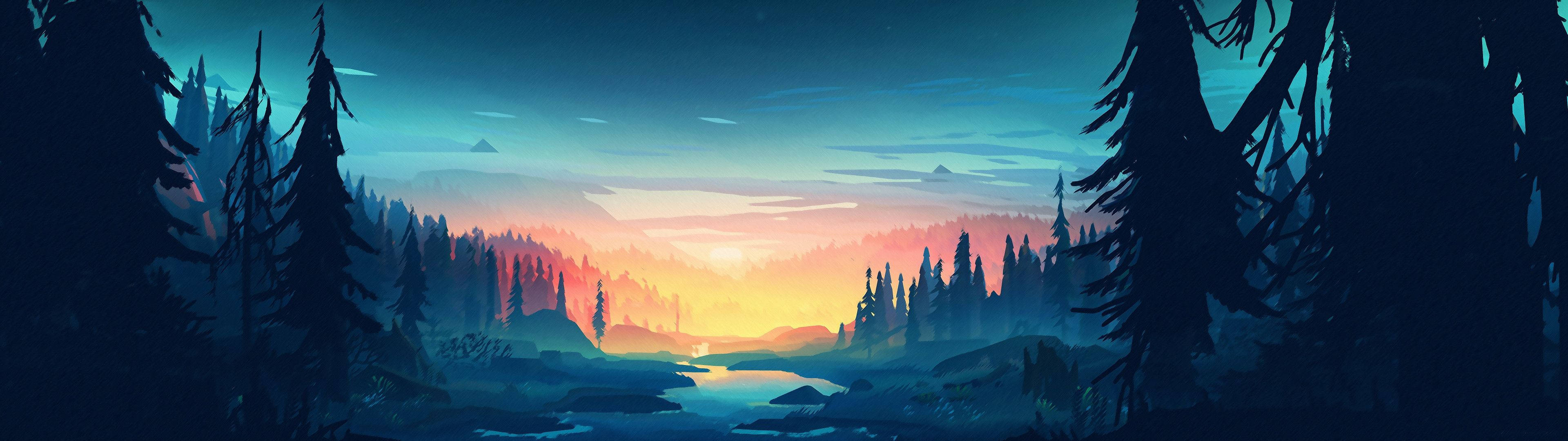 3840x1080 HD Çift Monitör Doğa Sanatı Duvar Kağıdı