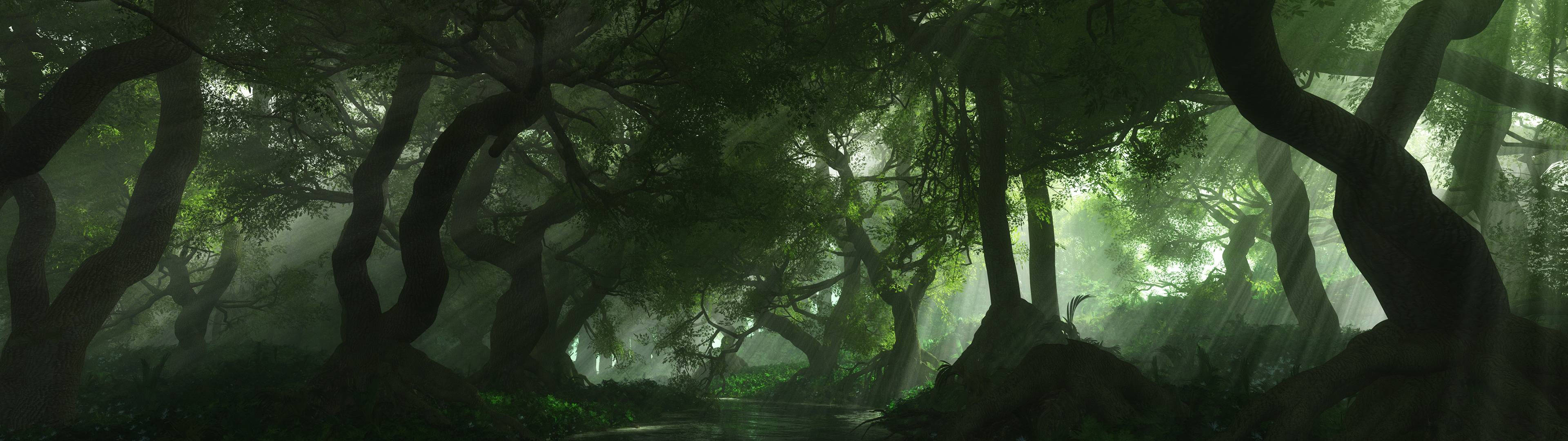 3840x1080 HD Çift Monitör Orman Duvar Kağıdı