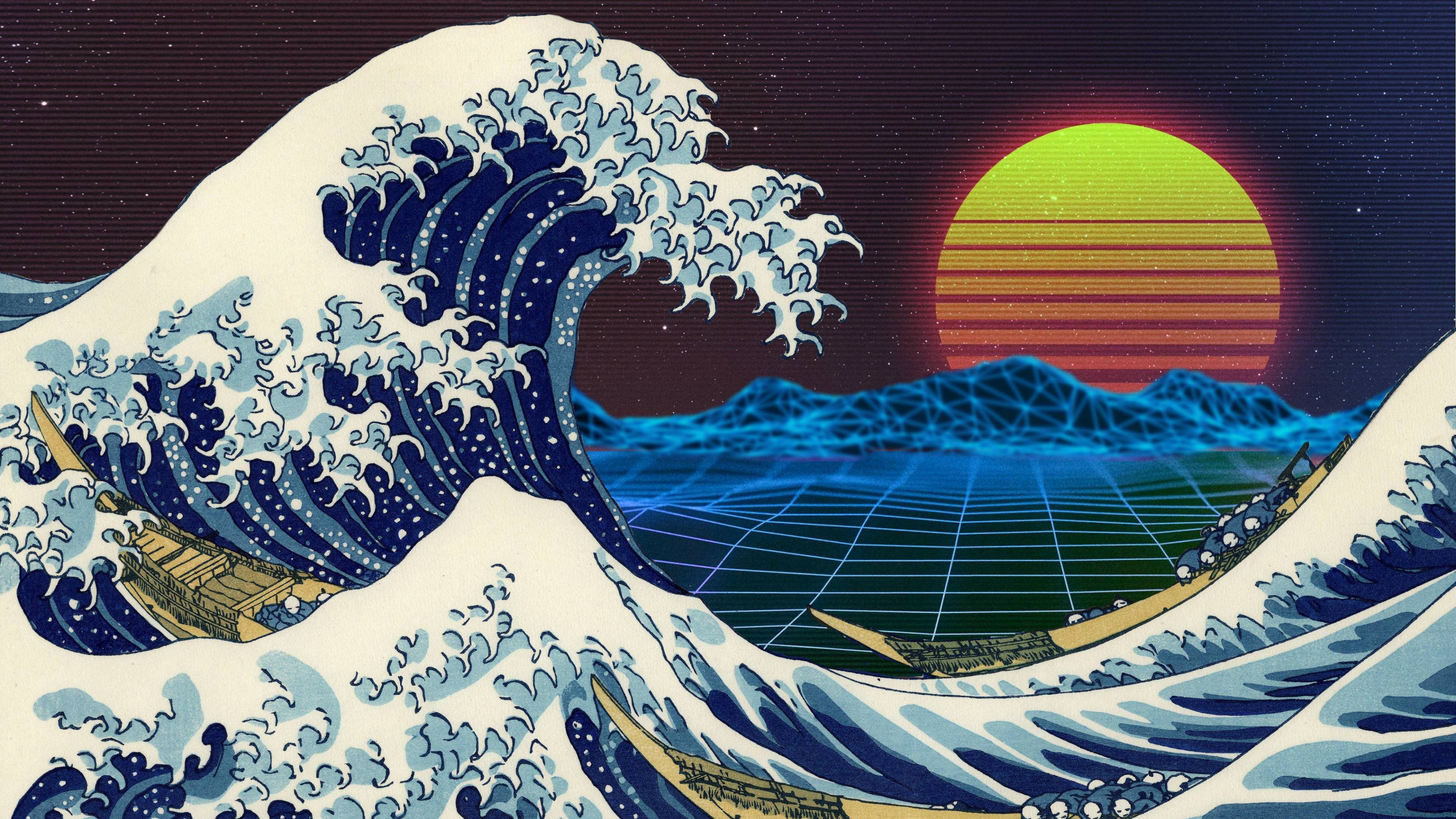 3840x2160 Monitör Retro Büyük Dalga Duvar Kağıdı