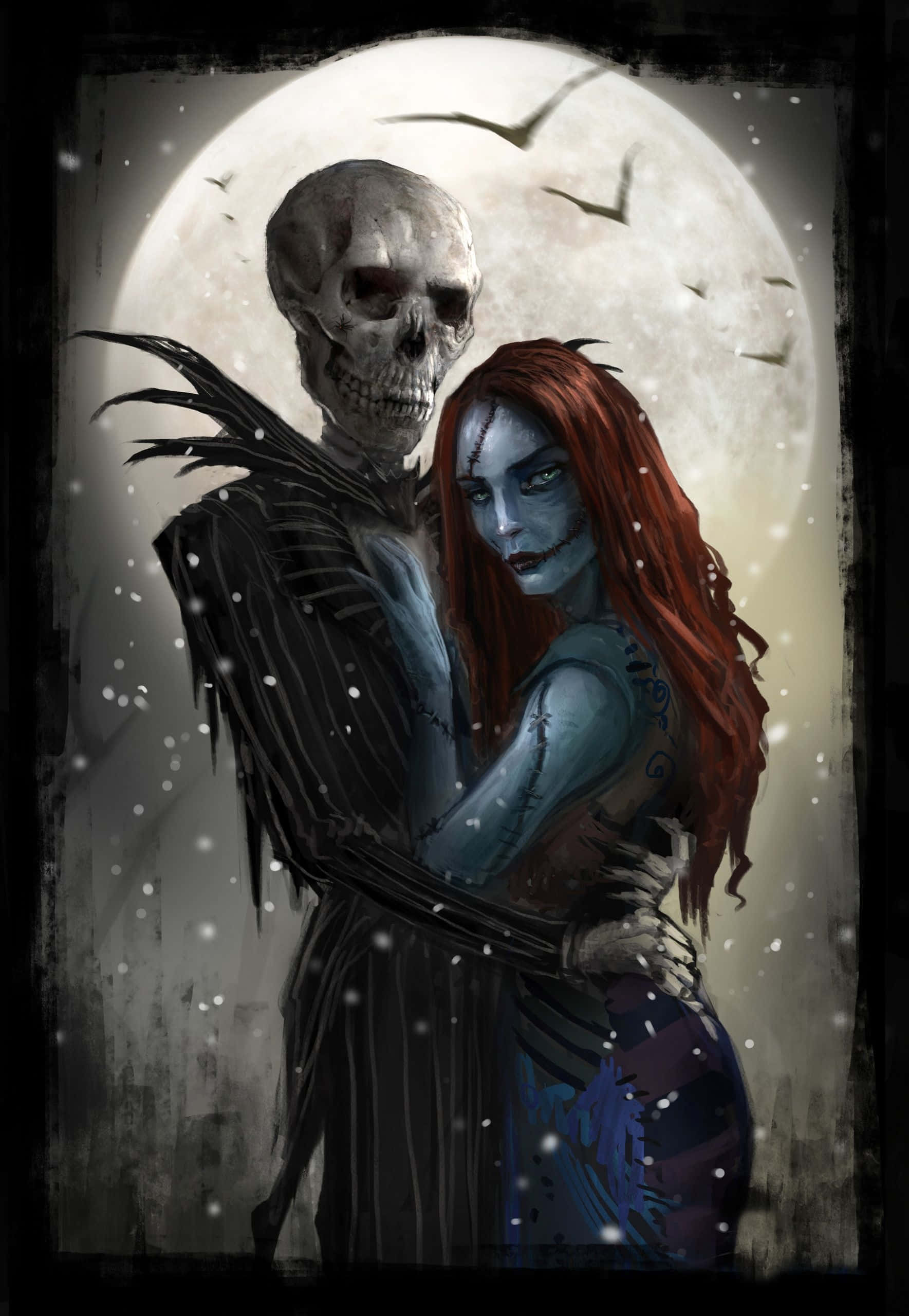 3D Sally ve Jack Nightmare Before Christmas Duvar Kağıdı