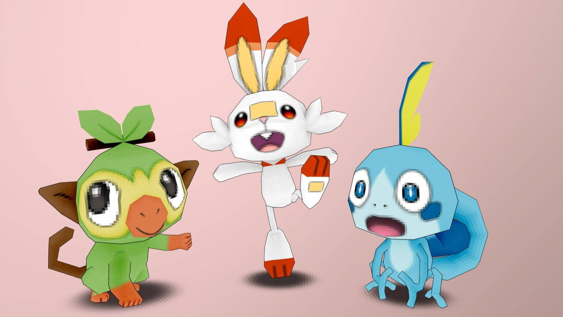 3D Scorbunny ve Diğer Başlangıç Pokémonları Duvar Kağıdı