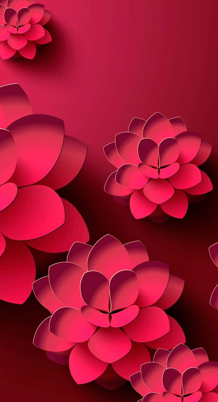 3D Telefon Macenta Lotus Çiçekleri Duvar Kağıdı