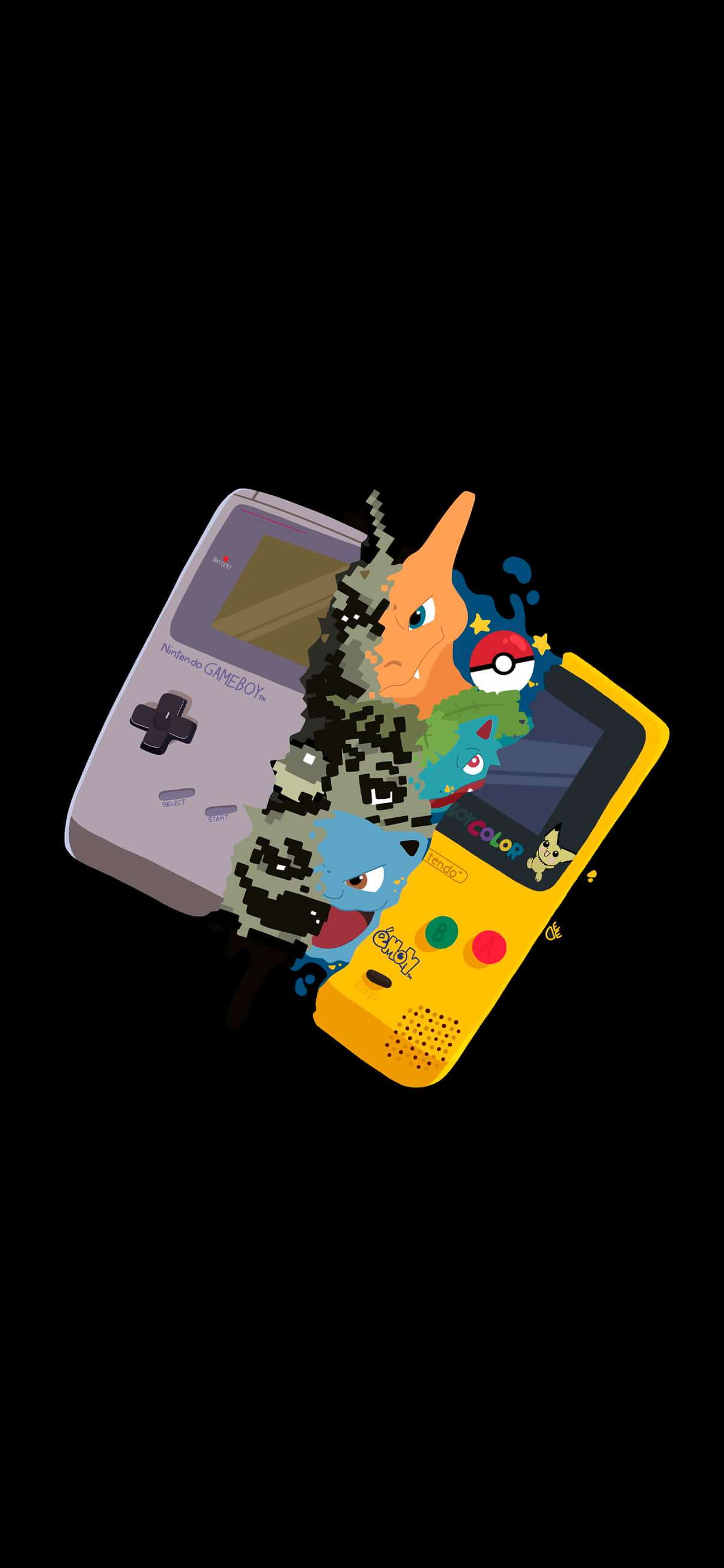 4K AMOLED Arka Planı Gameboy'lardan Kaçan Pokemonlar Duvar Kağıdı