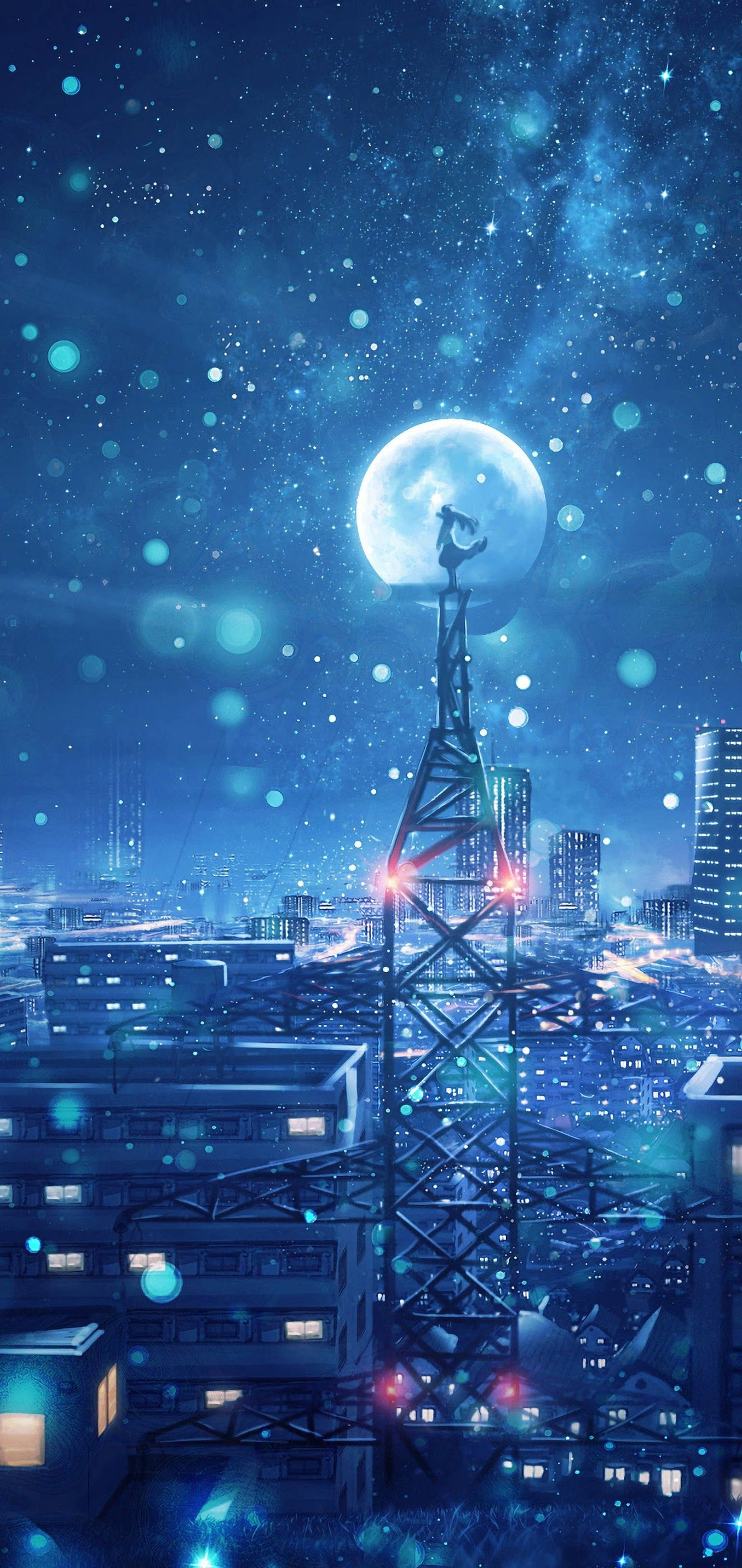 4K Anime iPhone Büyülü Ay Gecesi Duvar Kağıdı