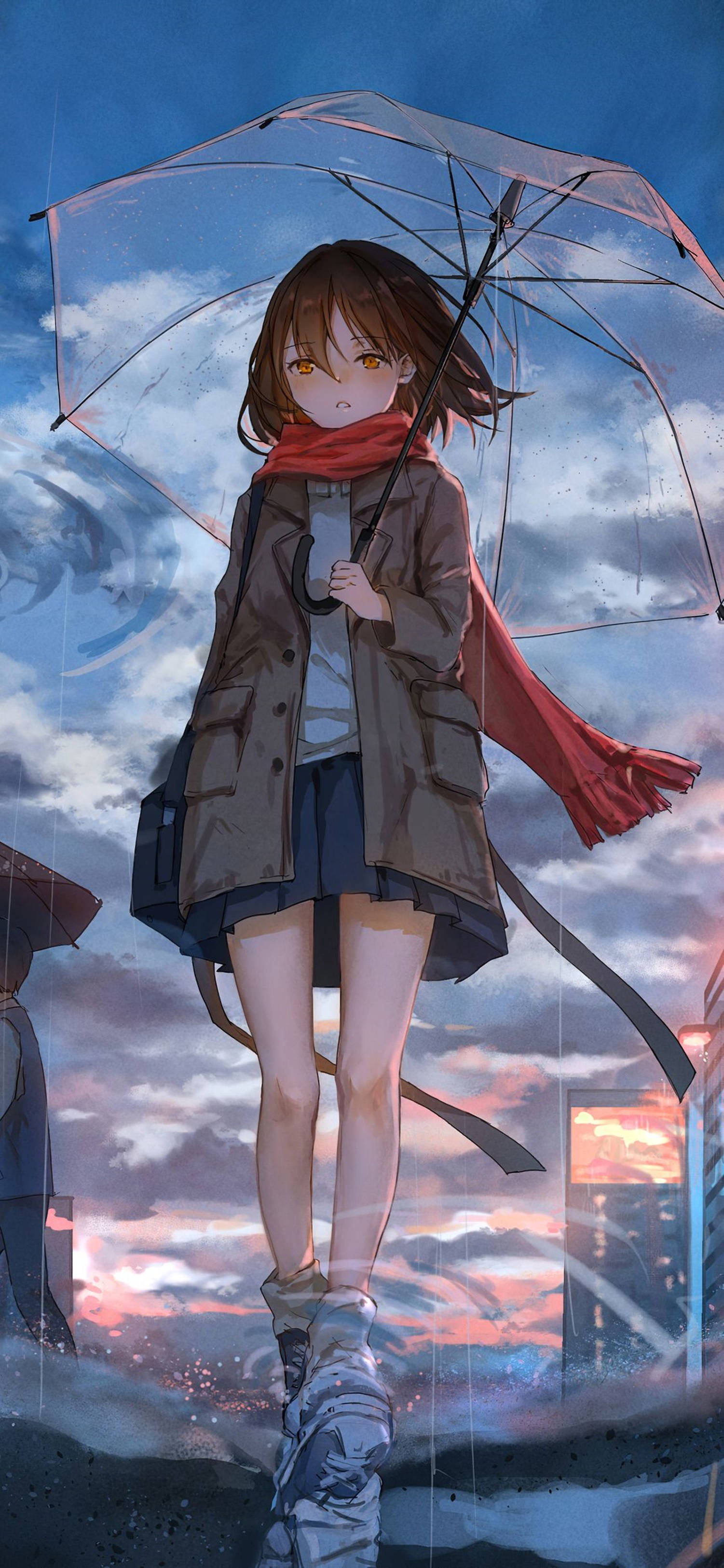 4K Anime IPhone Kırmızı Atkılı Kız — 4K anime GIF Duvar Kağıdı
