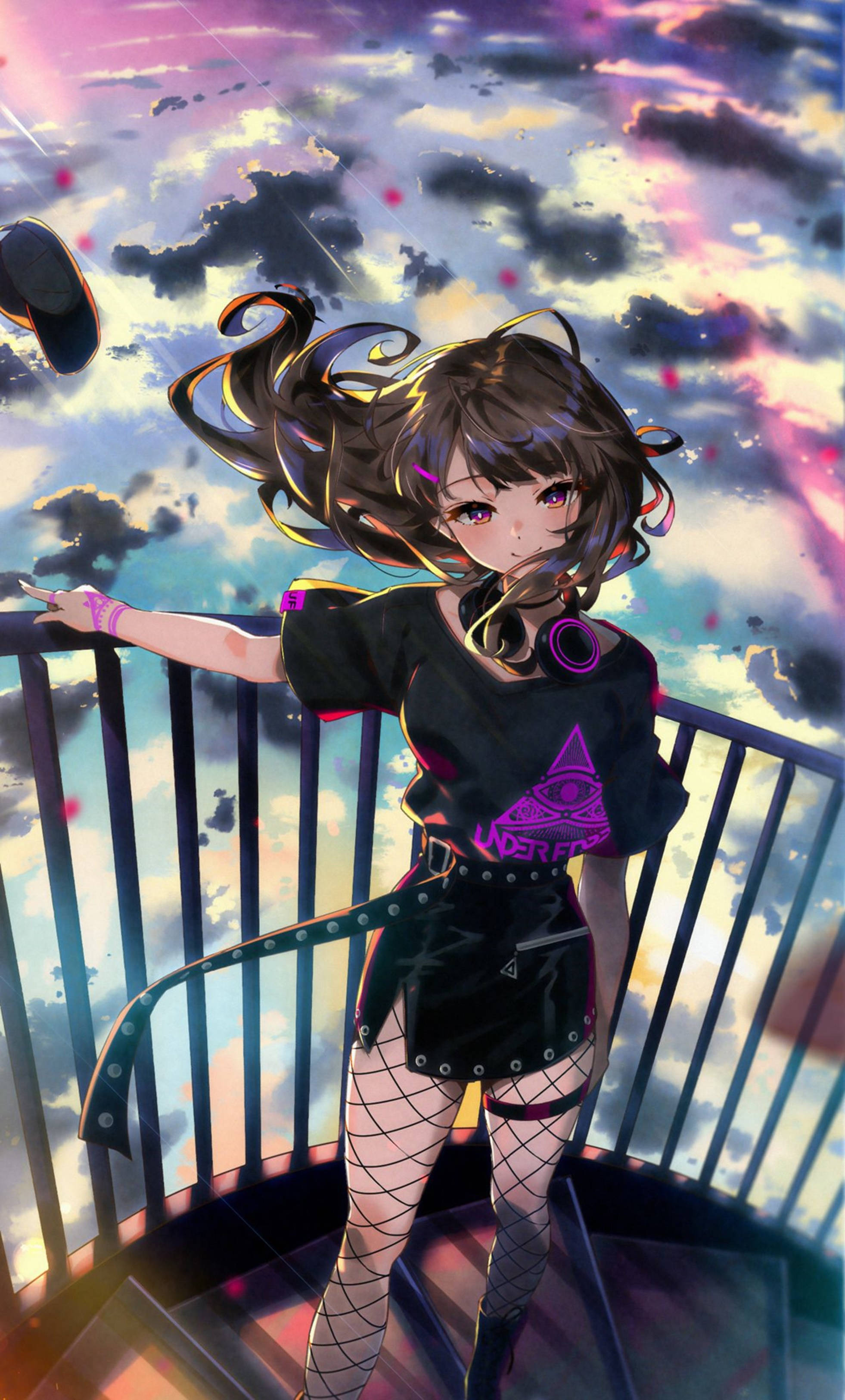 4K Anime iPhone Merdivenlerde Güzel Kız Duvar Kağıdı
