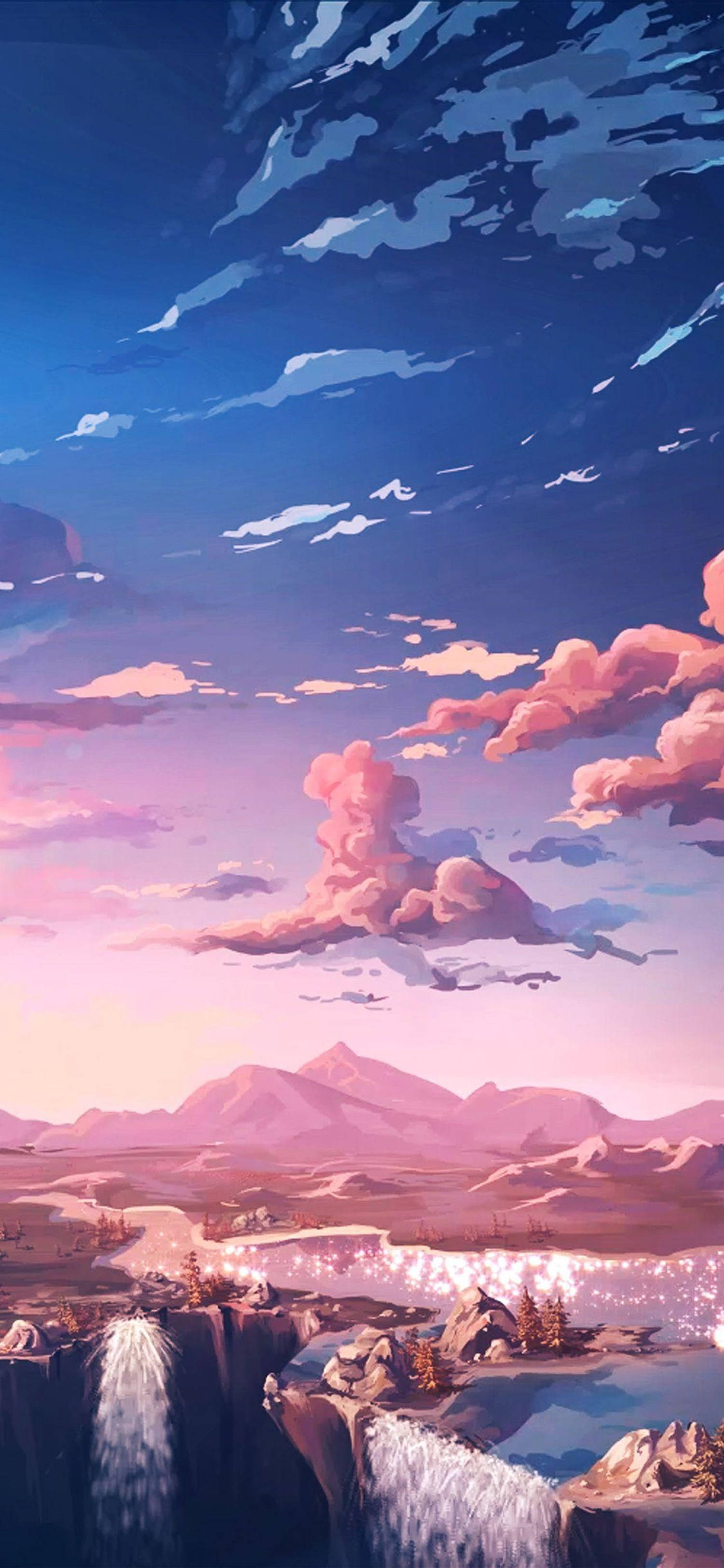 4K Anime iPhone Pembe Gökyüzü Manzarası Duvar Kağıdı