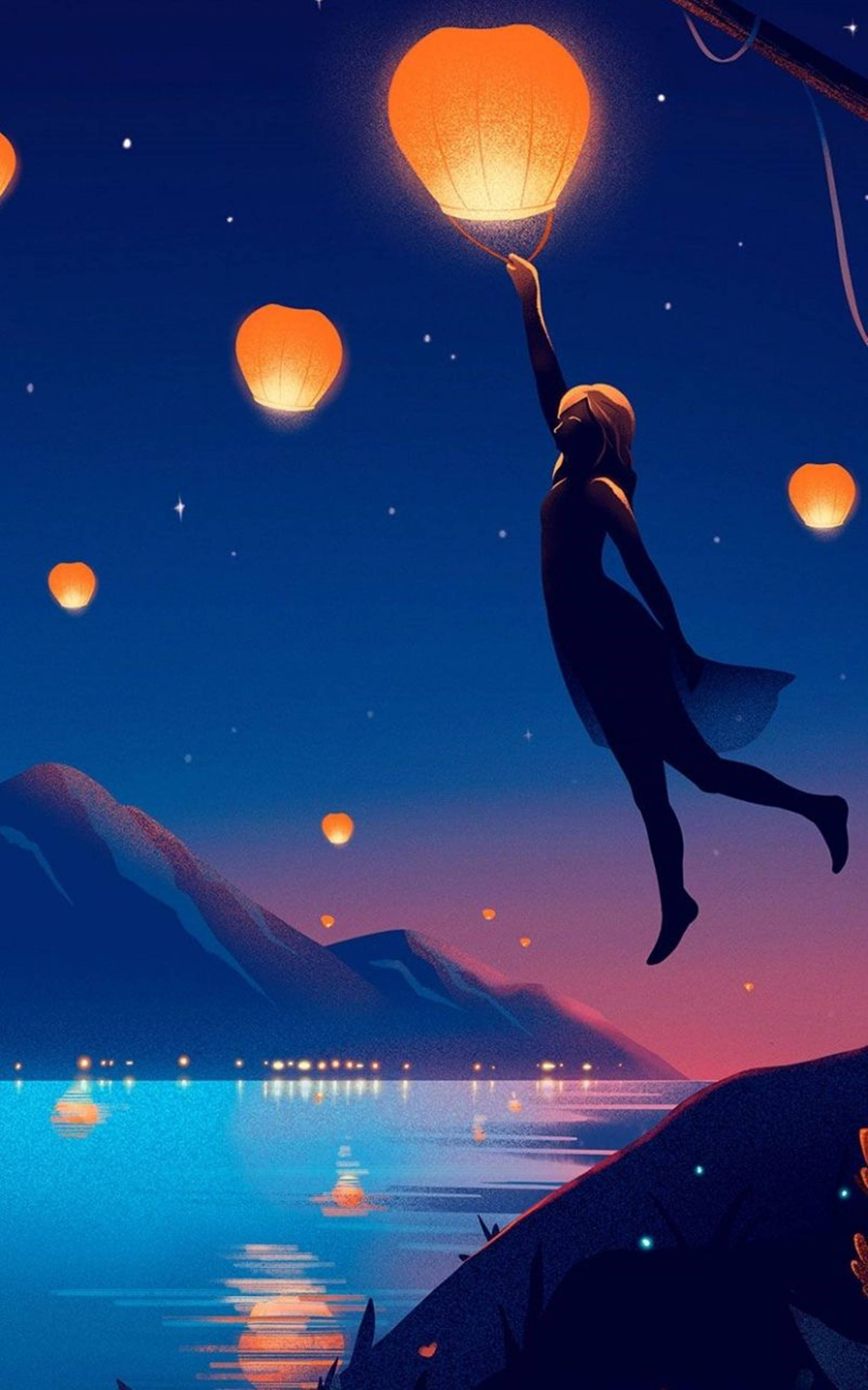 4K Anime Kızı Süzülen Feneri Yakalıyor Duvar Kağıdı