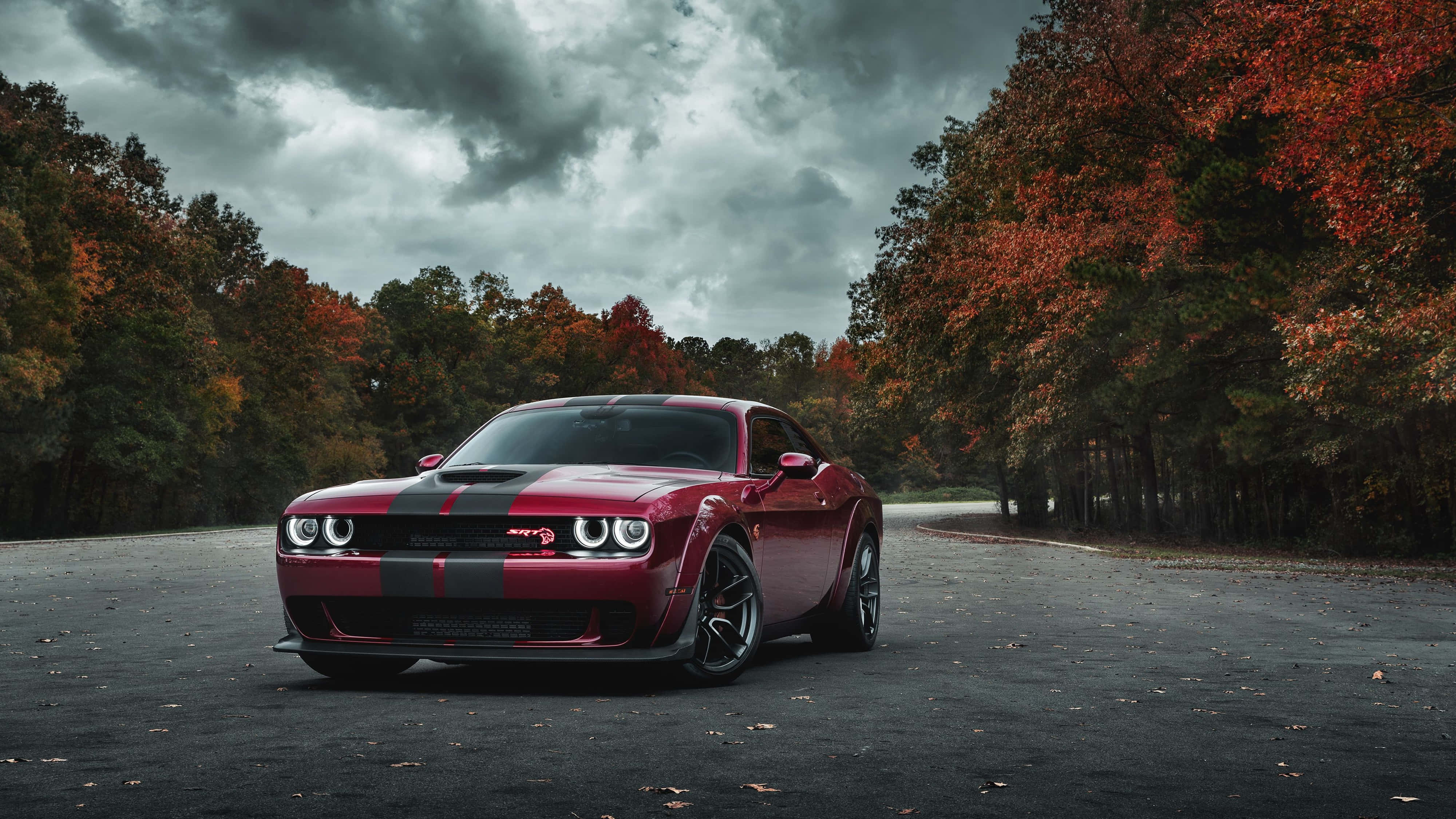 4K Dodge Hellcat Orman Otoparkında Duvar Kağıdı
