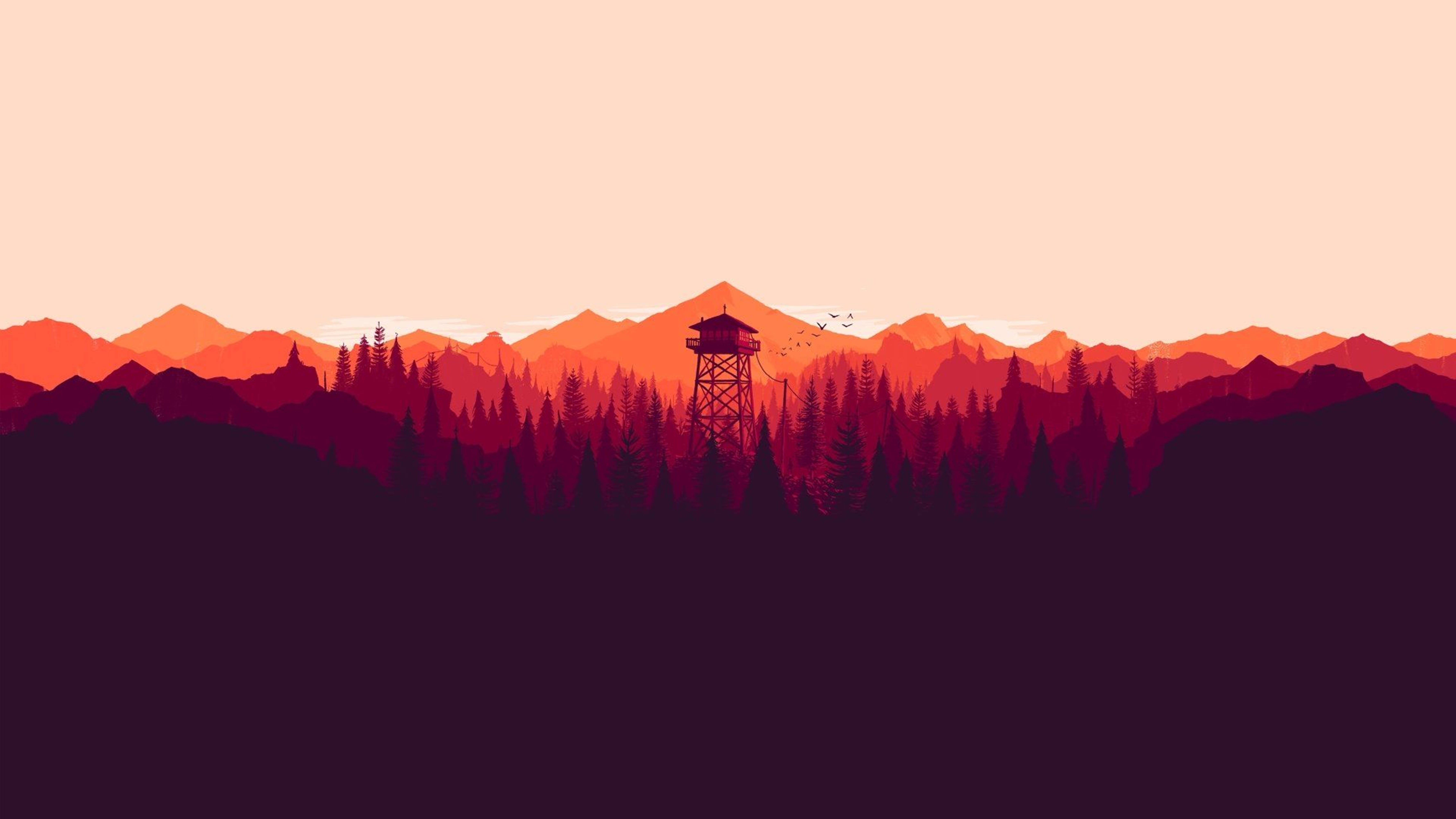 4K Firewatch Kulesi Mor Gradyan Duvar Kağıdı