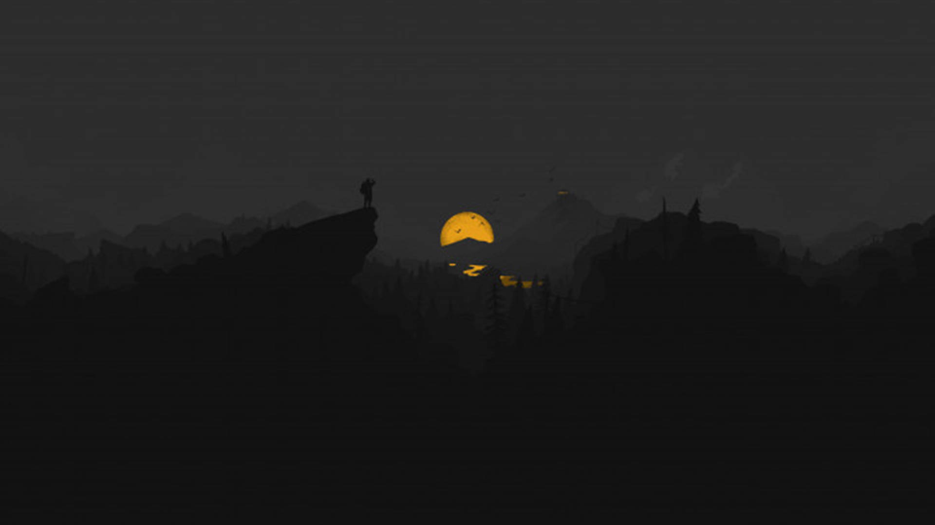 4K Firewatch Sarı Ay Nehir — Gece gökyüzü GIF Duvar Kağıdı