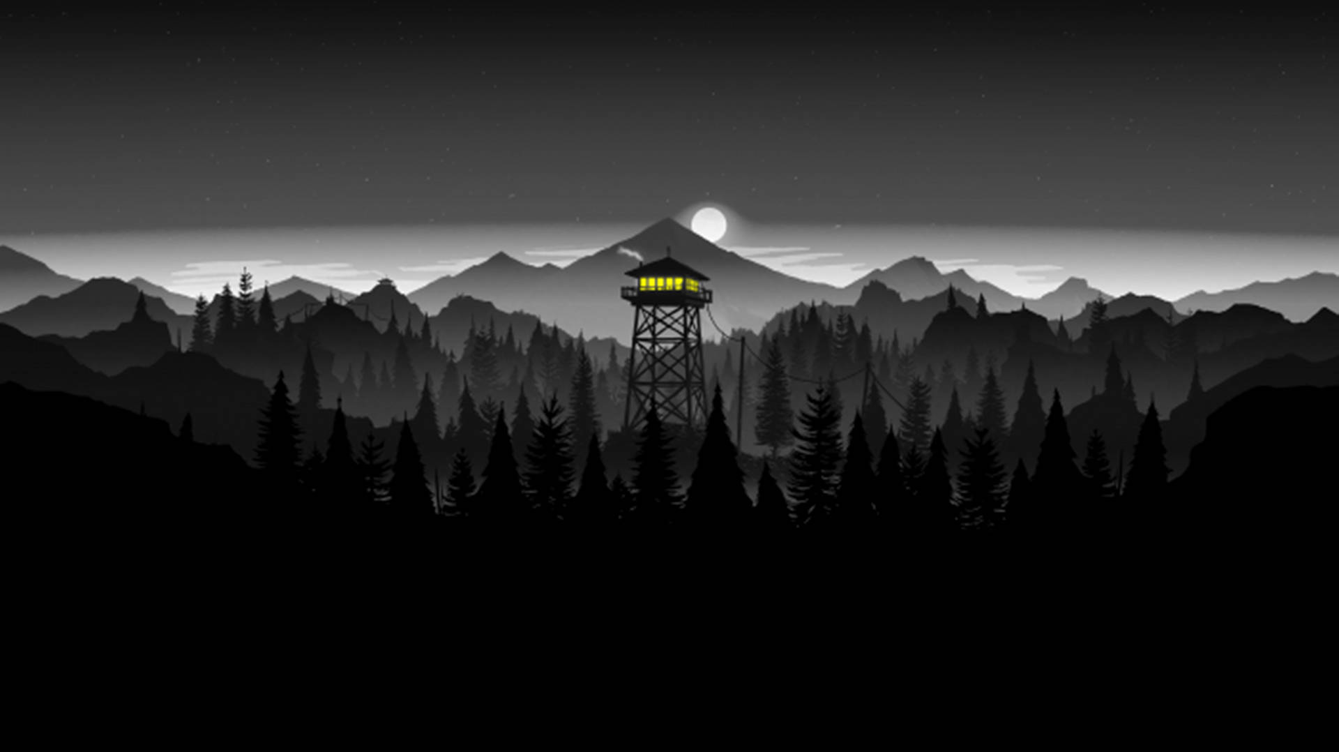 4K Firewatch Siyah Dağlar ve Ormanlar — Siyah estetik GIF Duvar Kağıdı