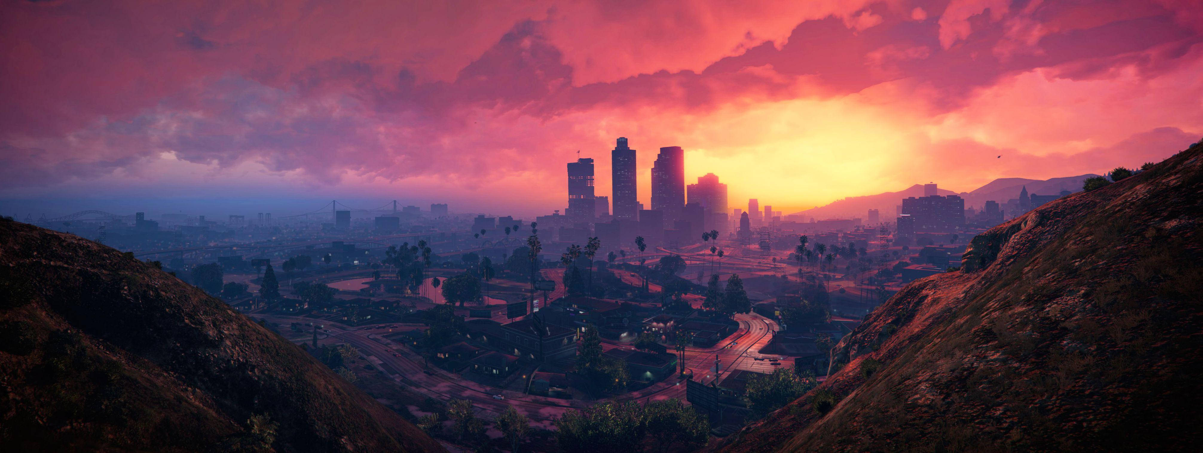 4K GTA 5 Los Santos Şehir Silüeti Duvar Kağıdı