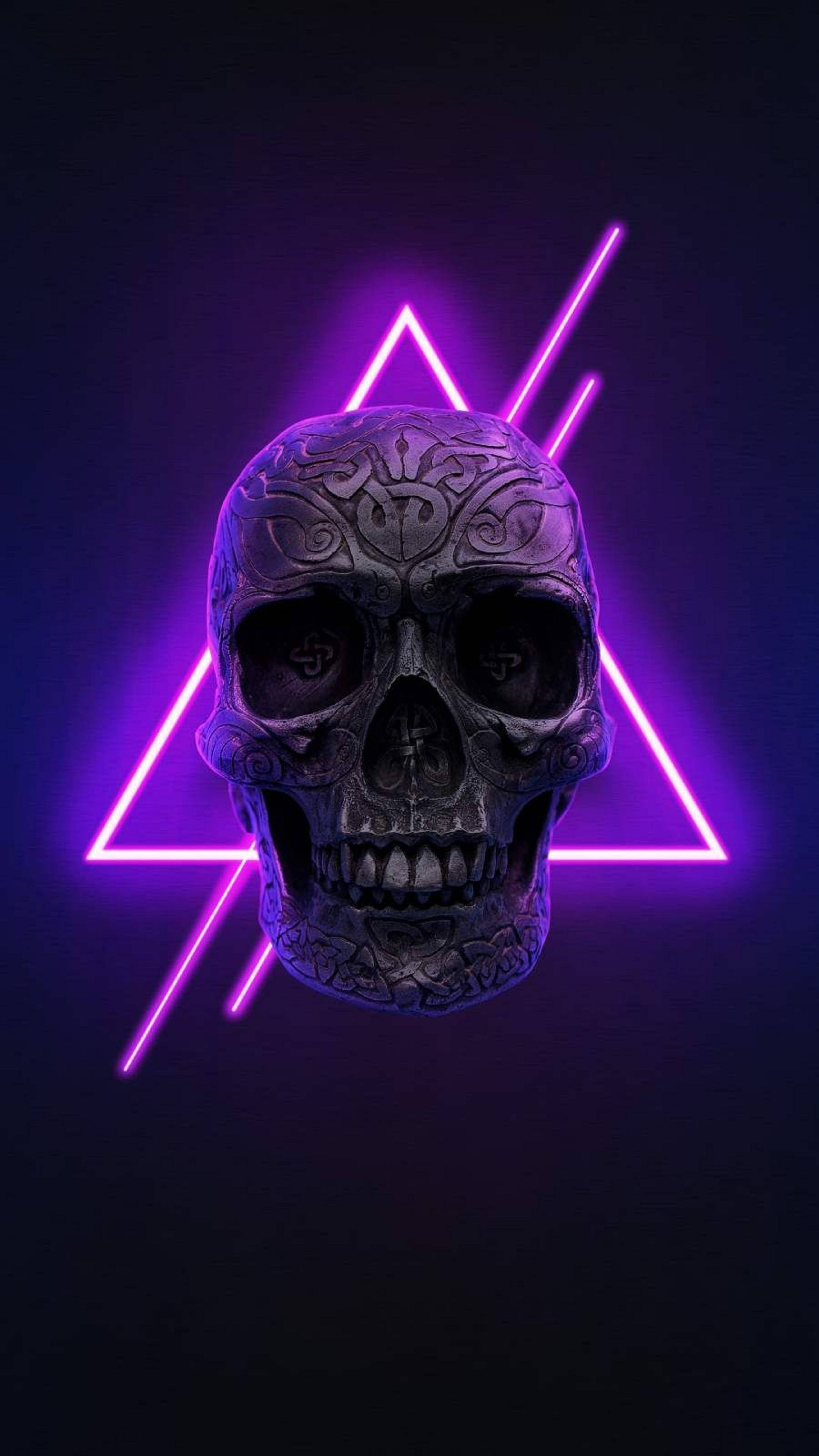 4K Neon iPhone Kafatası Oyması Duvar Kağıdı