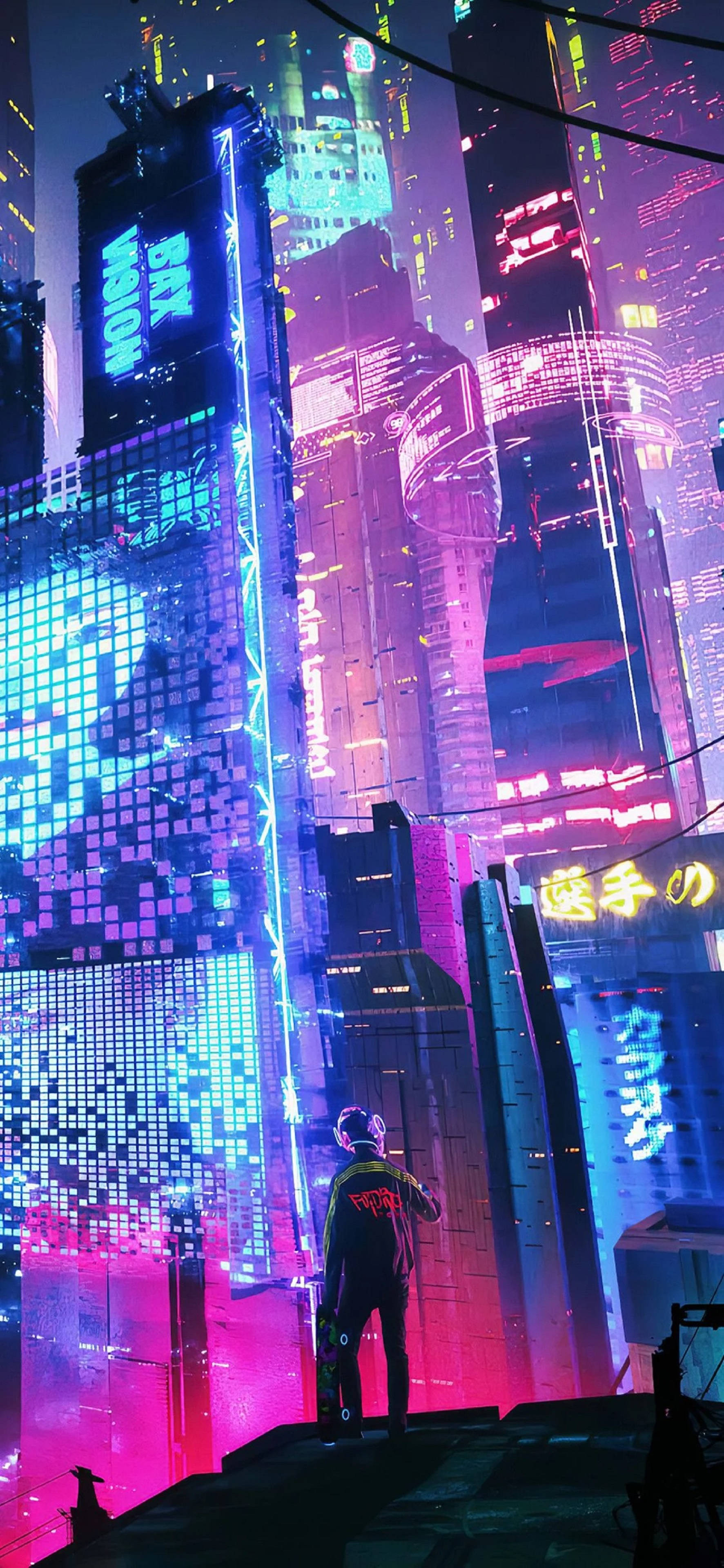 4K Neon Kız Neon Şehirde iPhone Duvar Kağıdı