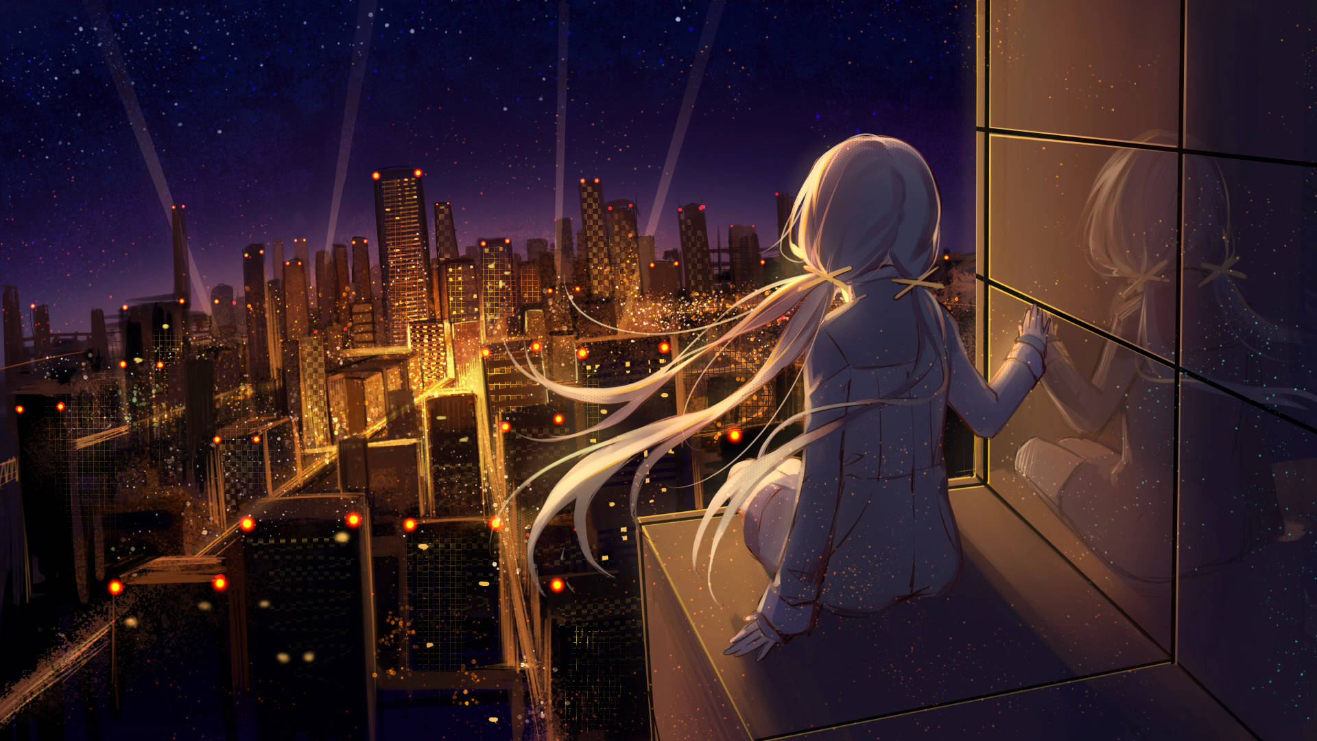 8K Anime Kızı Şehre Bakıyor — Anime manzara GIF Duvar Kağıdı