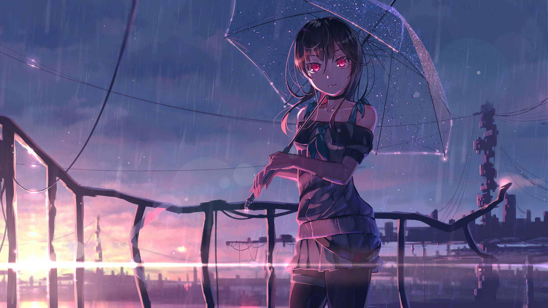 8K Anime Kızı Yağmurda — Anime şehir GIF Duvar Kağıdı
