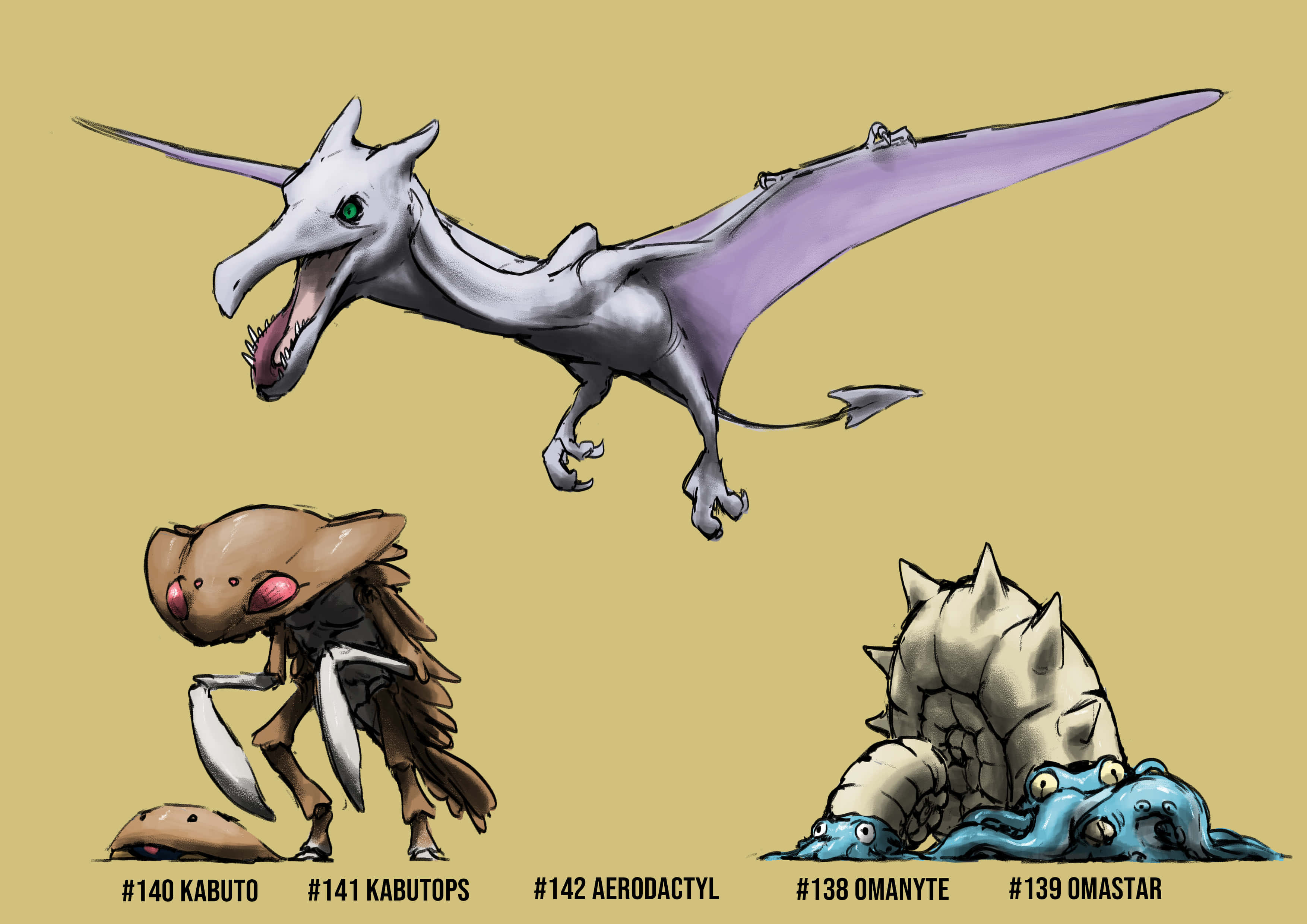 Aerodactyl, Kabutops ve Omastar Duvar Kağıdı