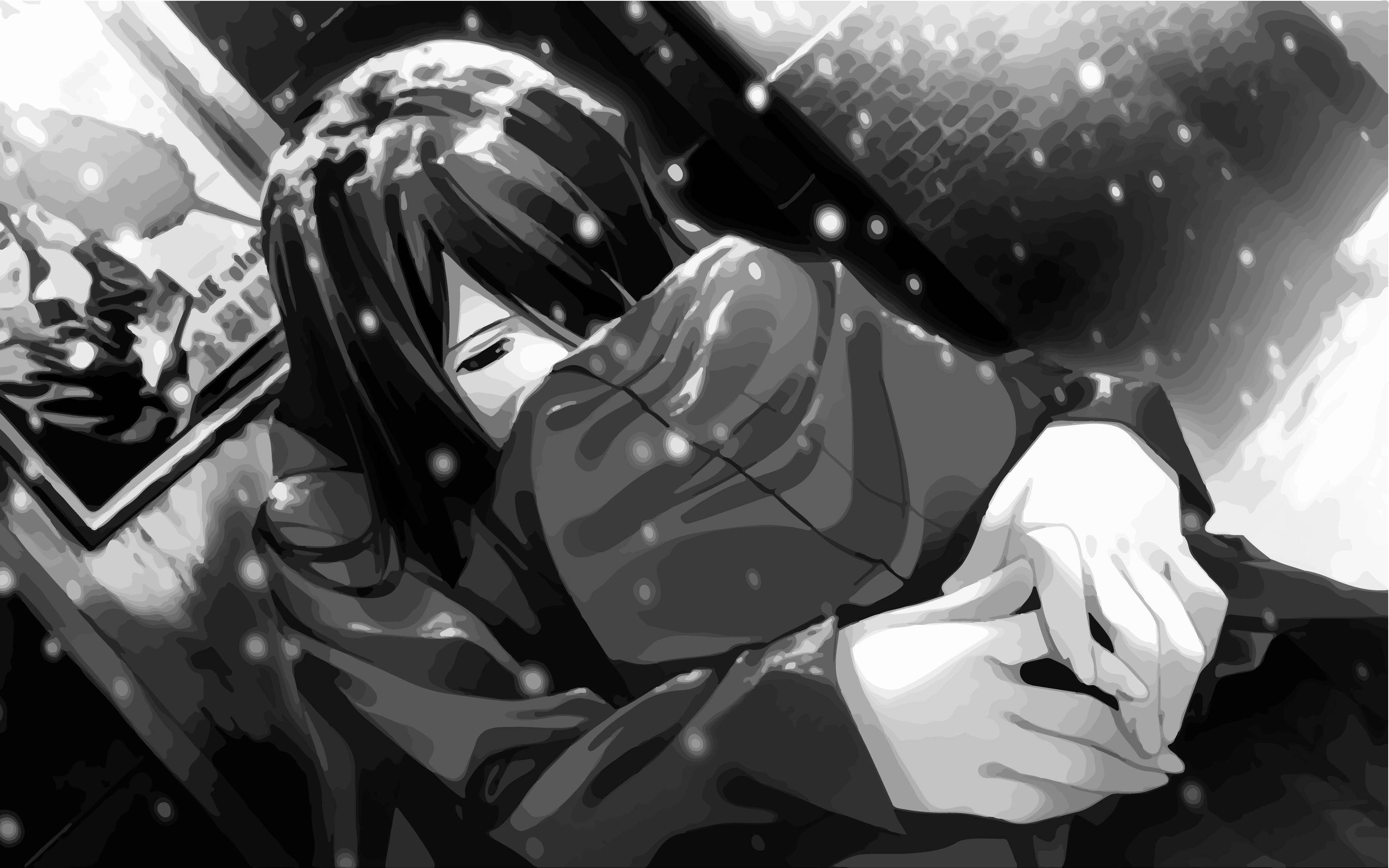 Ağlayan Üzgün Anime Kızı Siyah Beyaz Masaüstü Duvar Kağıdı