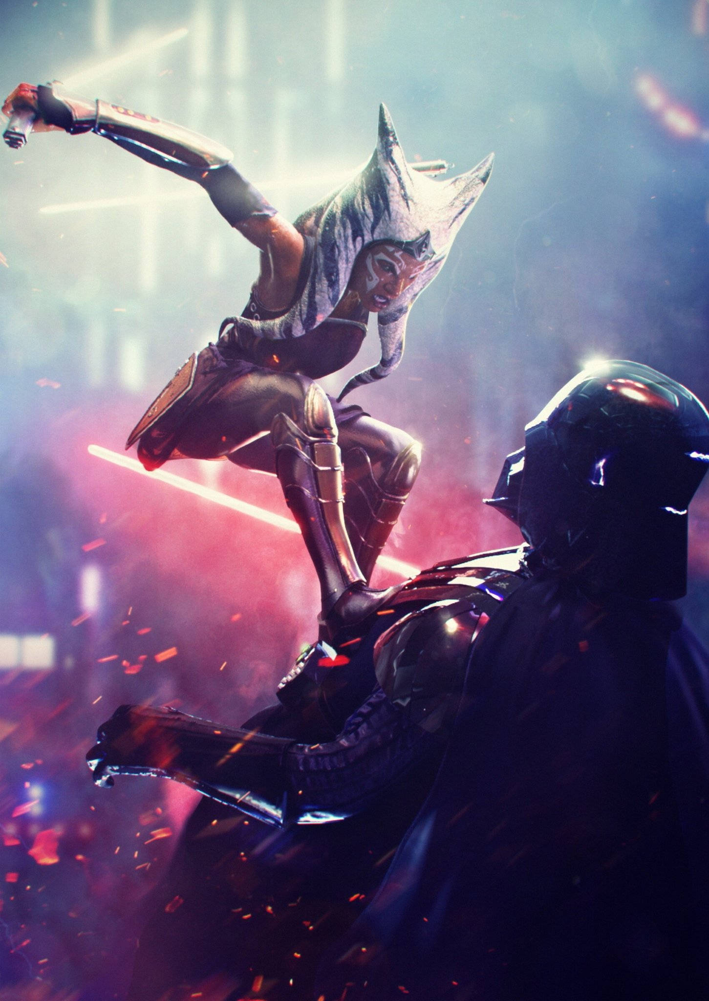 Ahsoka Tano Düşmanın Üzerine Atlıyor Duvar Kağıdı