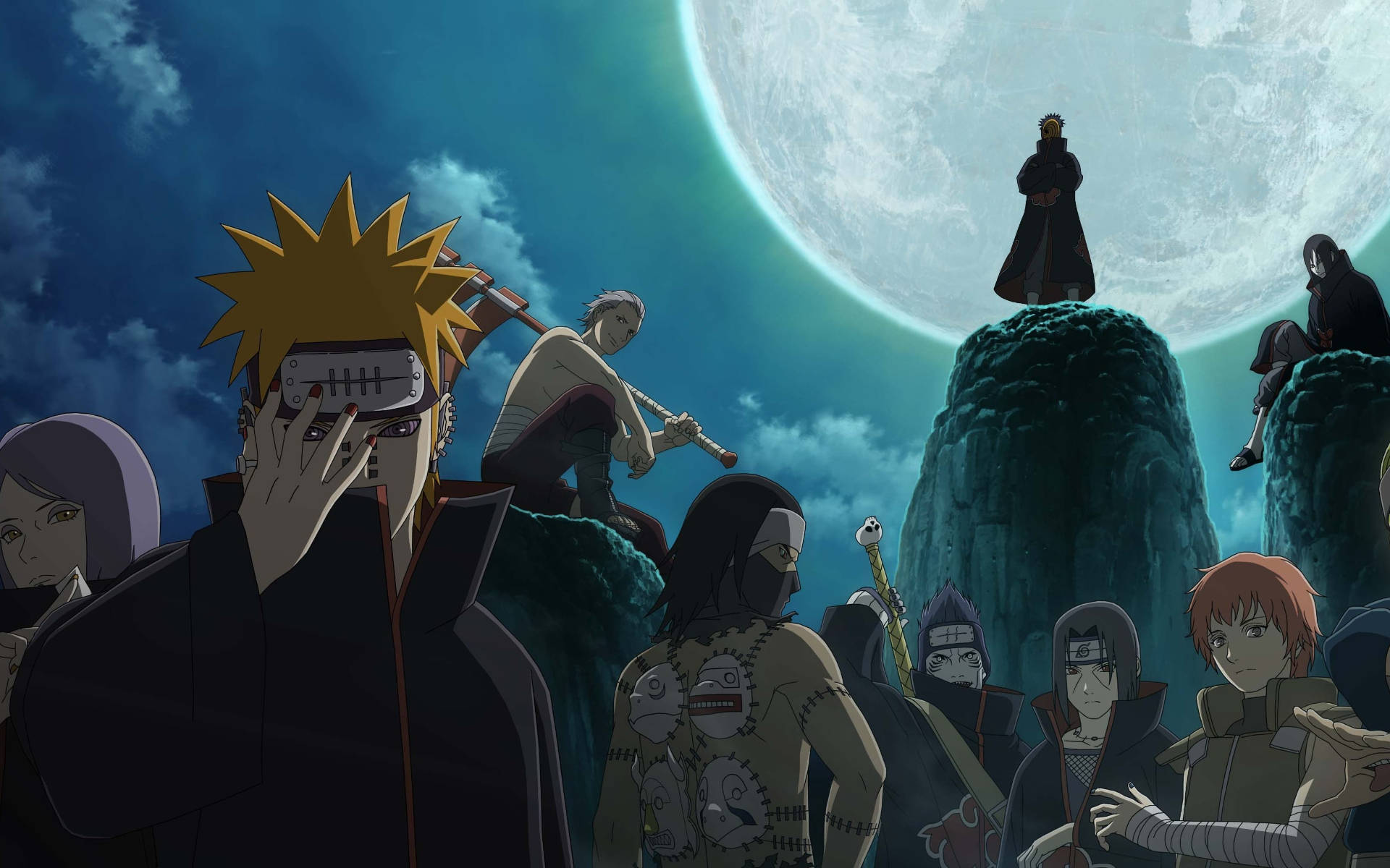 Akatsuki Naruto Karakterleri Ay Altında Duvar Kağıdı