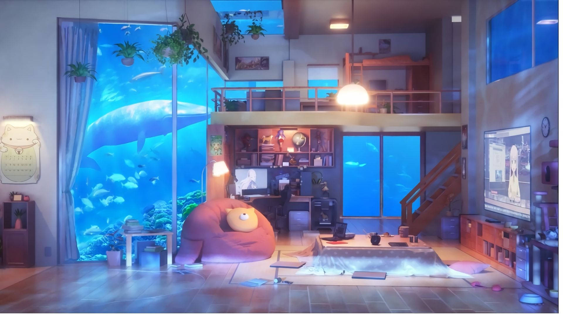Akvaryumlu Anime Odası Duvar Kağıdı