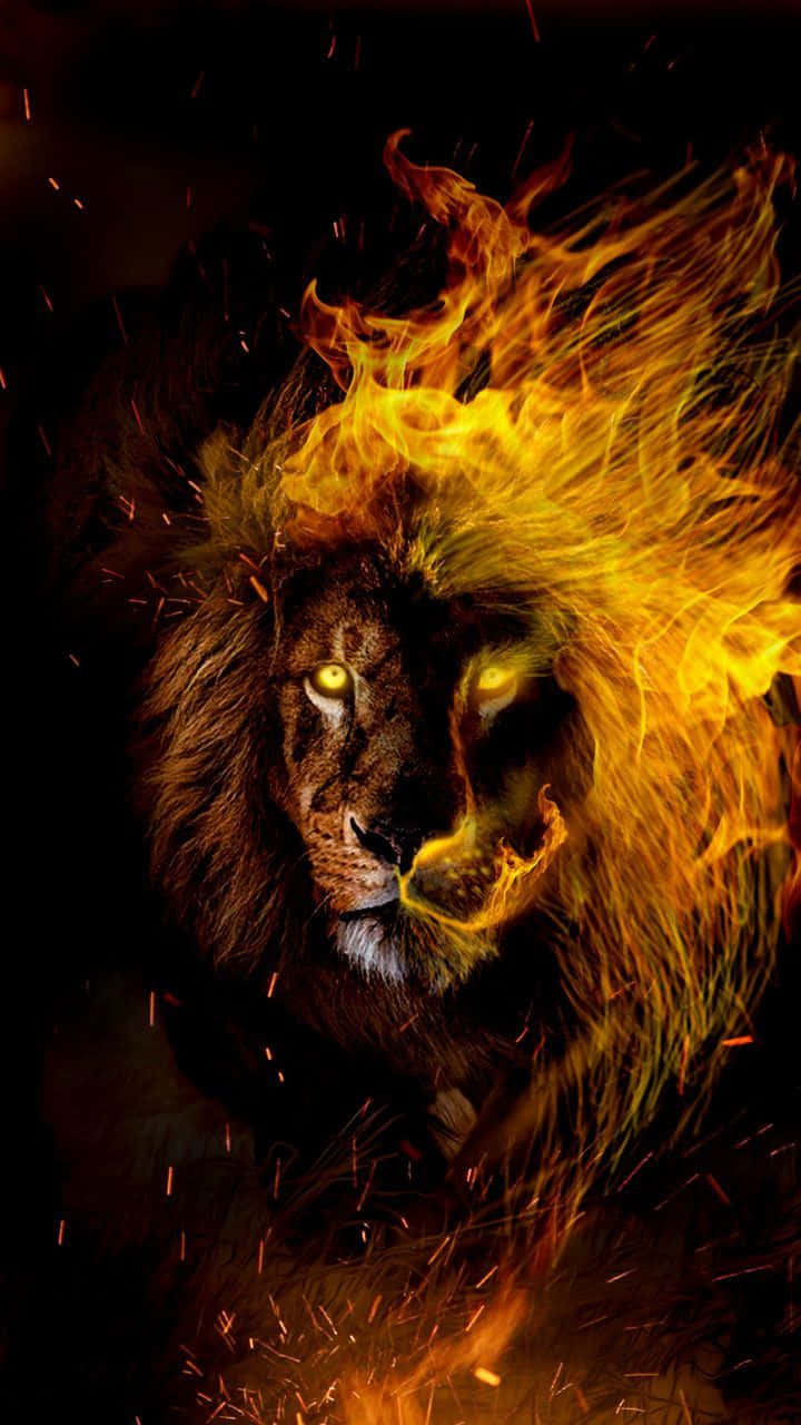 Alevler İçinde Aslan Leo Burcu Duvar Kağıdı