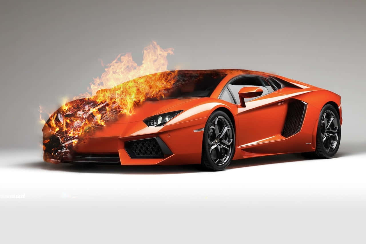 Alevler İçinde Turuncu Lamborghini Duvar Kağıdı