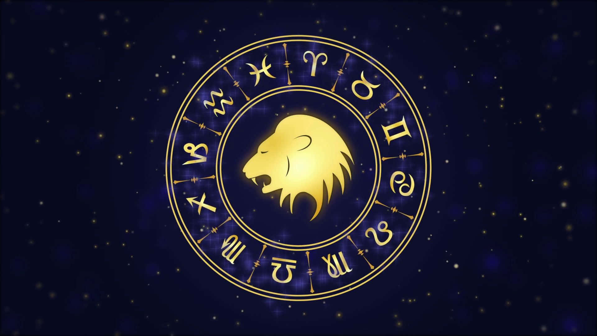 Altın Aslan Leo Burcu Zodyak Çemberi Duvar Kağıdı